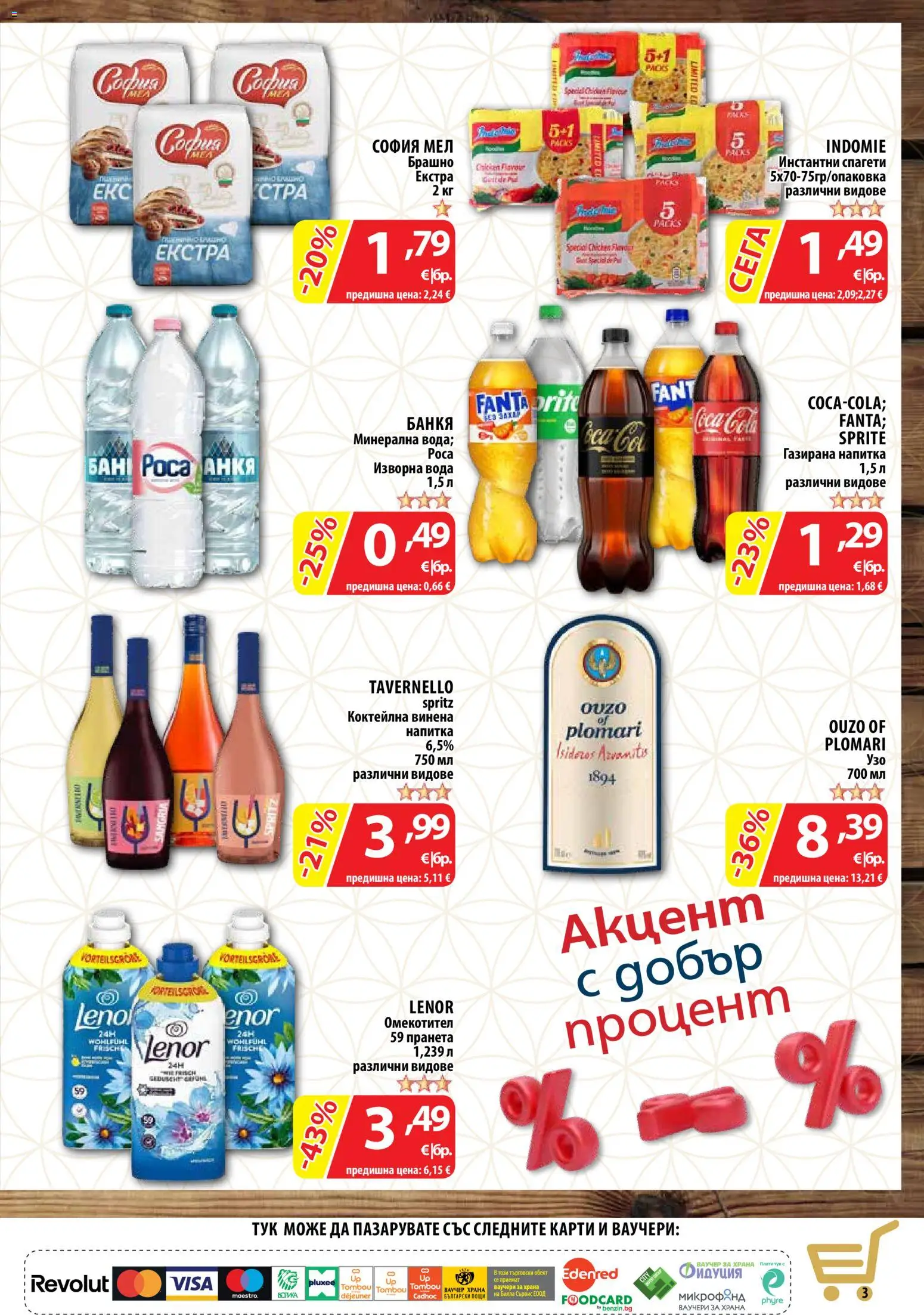 {H1} | Страница: 3 | Продукти: Омекотител, Sprite, Спагети, Брашно