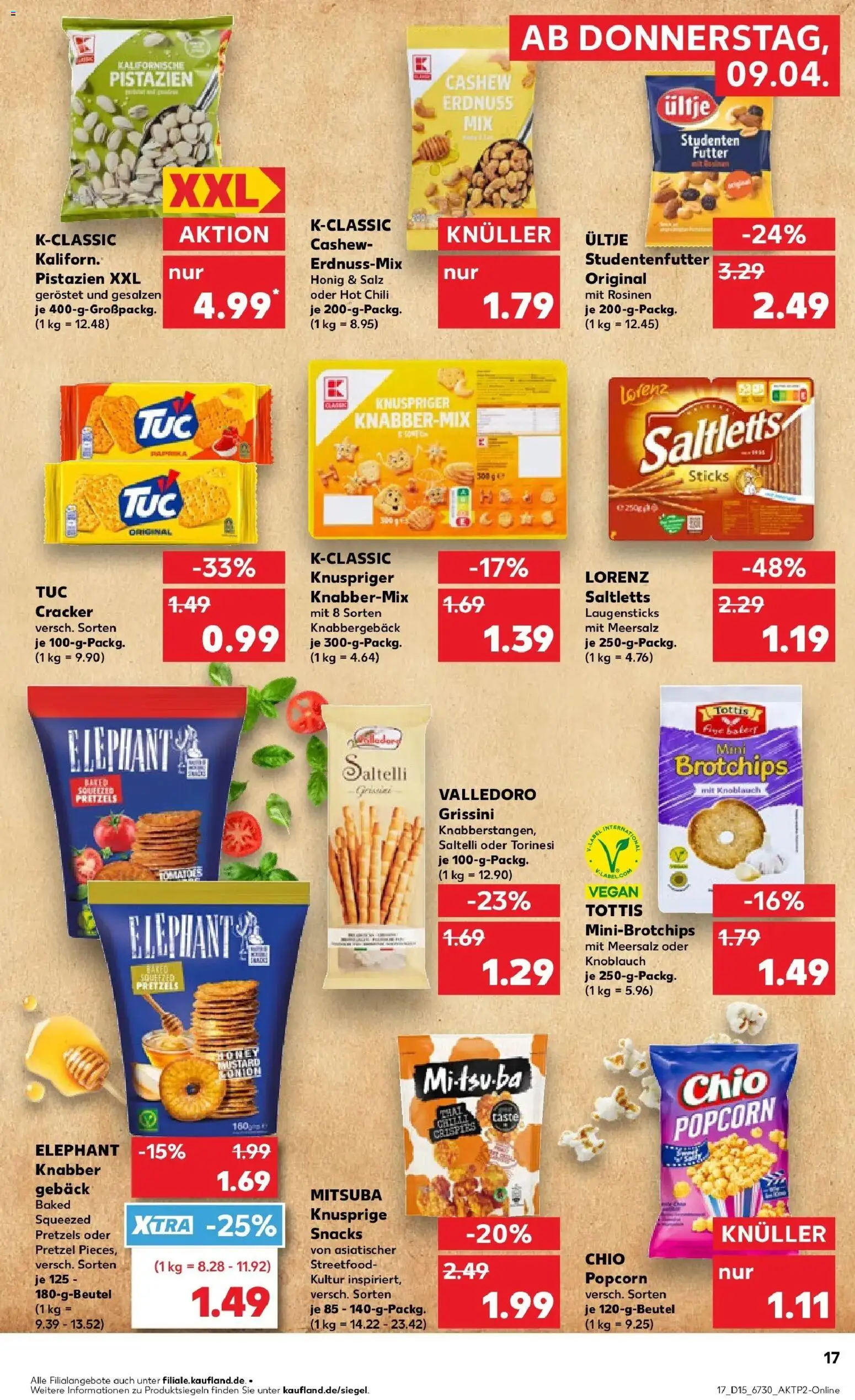 Kaufland Prospekt Zeitz	 – gültig ab 08.04.2026 | Seite: 17 | Produkte: Pistazien, Rosinen, Salz, Chips