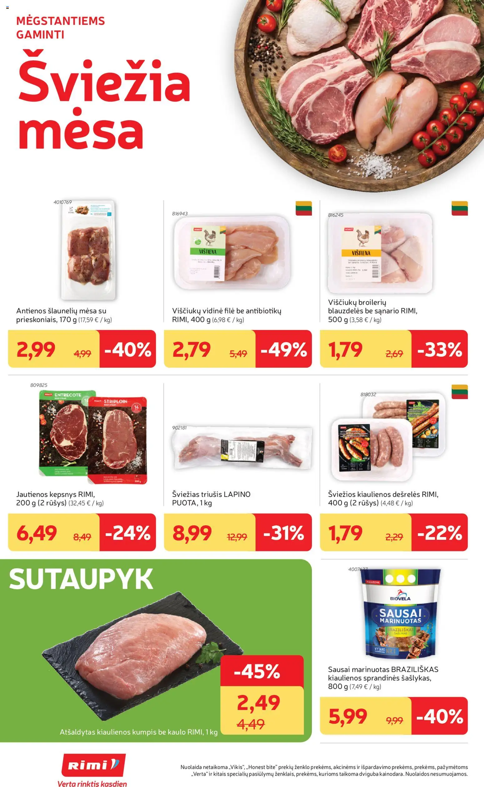 Rimi akcijos nuo 09.06.2026 | Puslapis: 12 | Prekių: Jautienos, Dešrelės, Kumpis, Vištiena