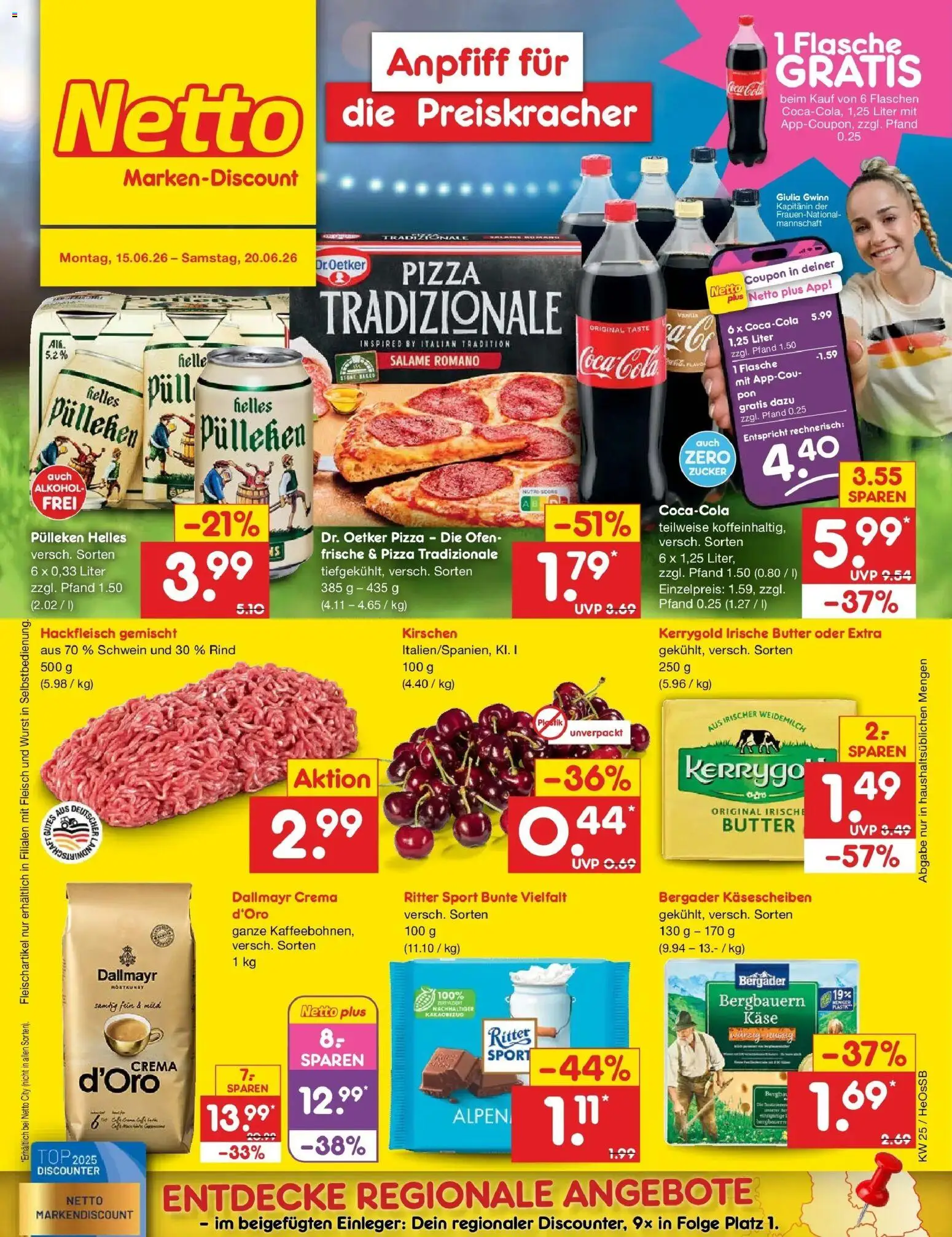 Netto Marken-Discount Prospekt Kröpelin – gültig ab 15.06.2026 | Seite: 1 | Produkte: Butter, Käse, Dallmayr, Hackfleisch