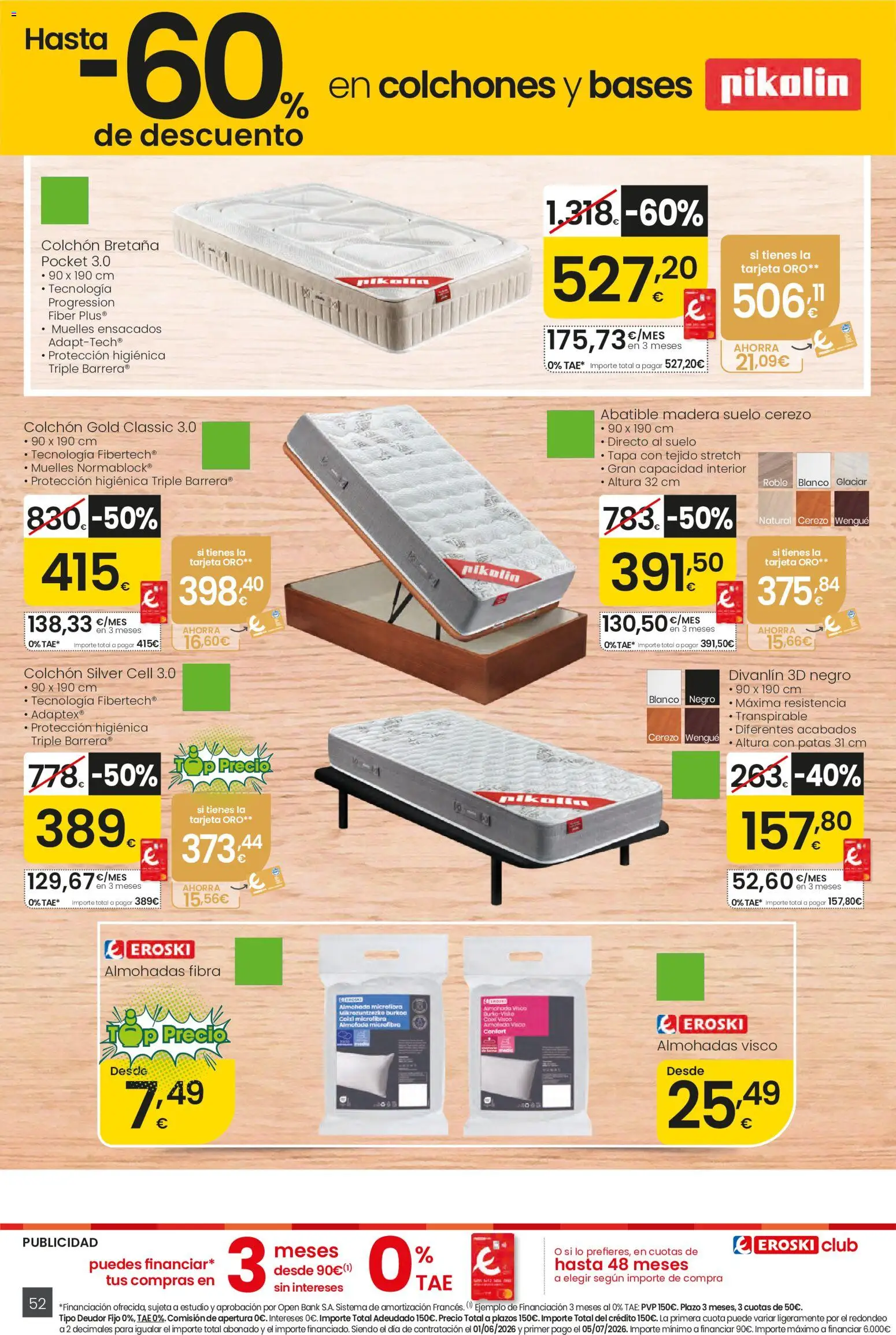Eroski Ofertones de verano │ válido desde el 28.05.2026 | Página: 52 | Productos: Colchon, Almohada