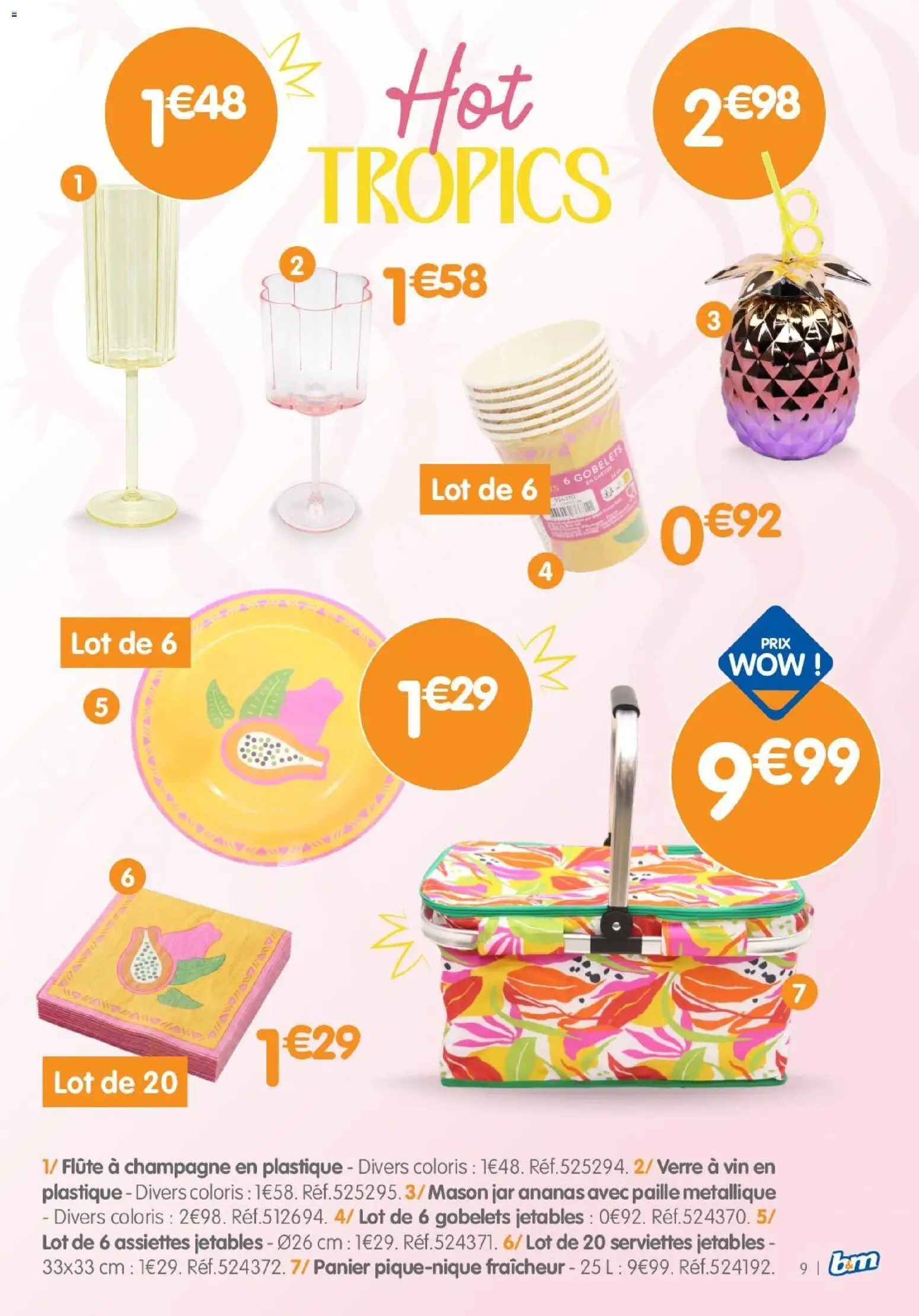 {H1} | Page: 9 | Produits: Assiettes jetables, Champagne, Flûte, Ananas