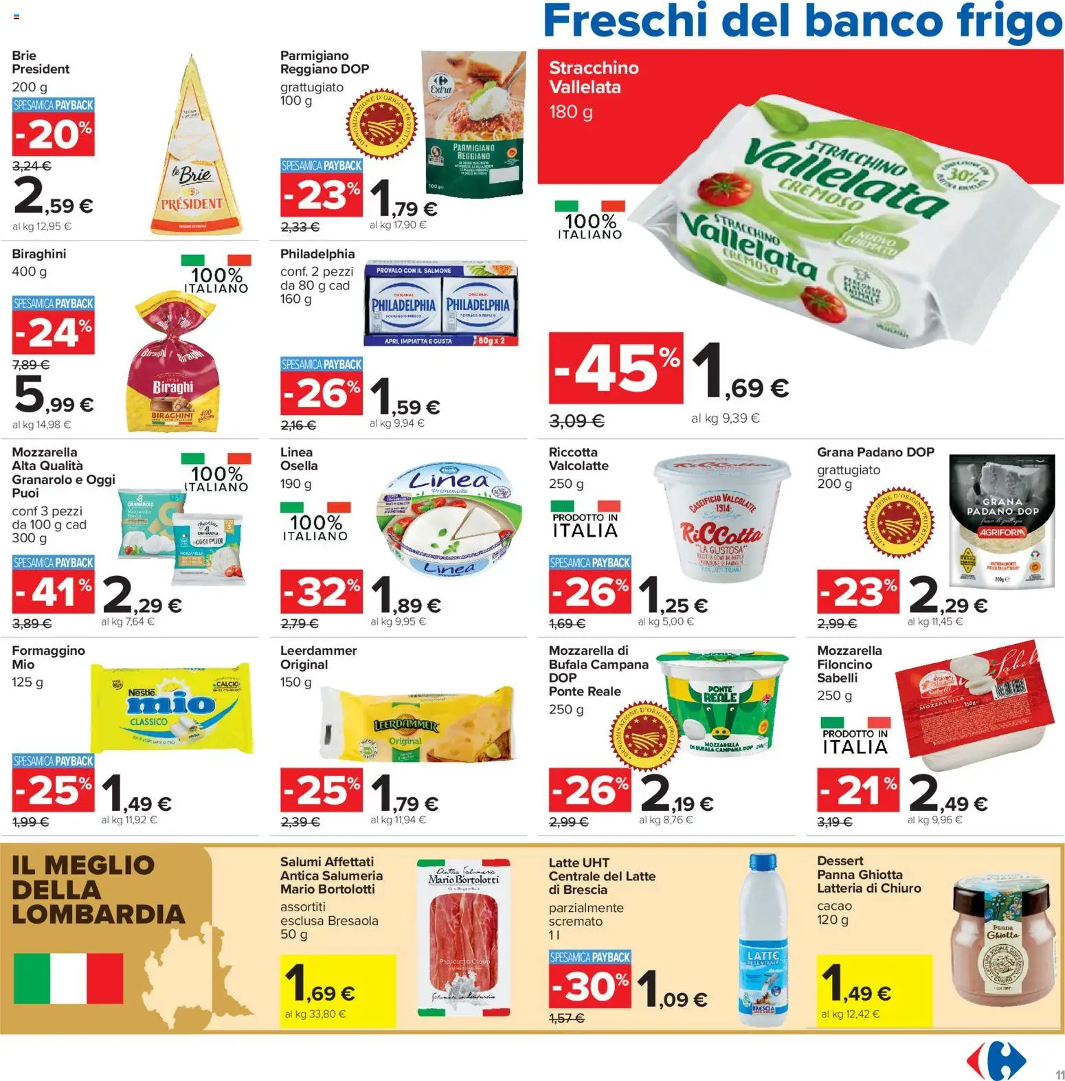 Volantino Carrefour del 23/10/2026 | Pagina: 11 | Prodotti: Mozzarella, Latte, Stracchino, Parmigiano