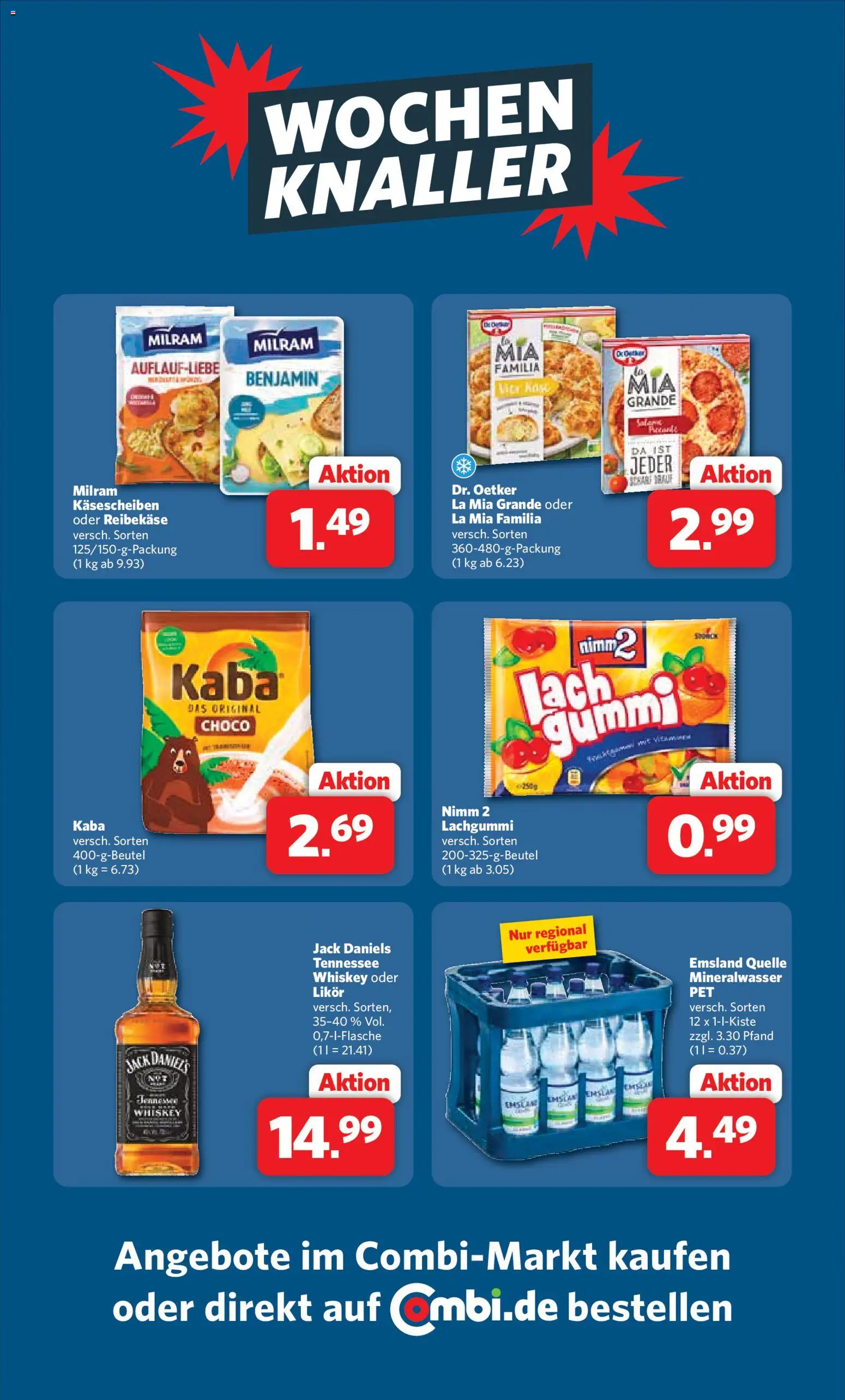 Combi Wochenknaller – gültig ab 26.07.2026 | Seite: 1 | Produkte: Likör, Milram, Reibekase, Whiskey