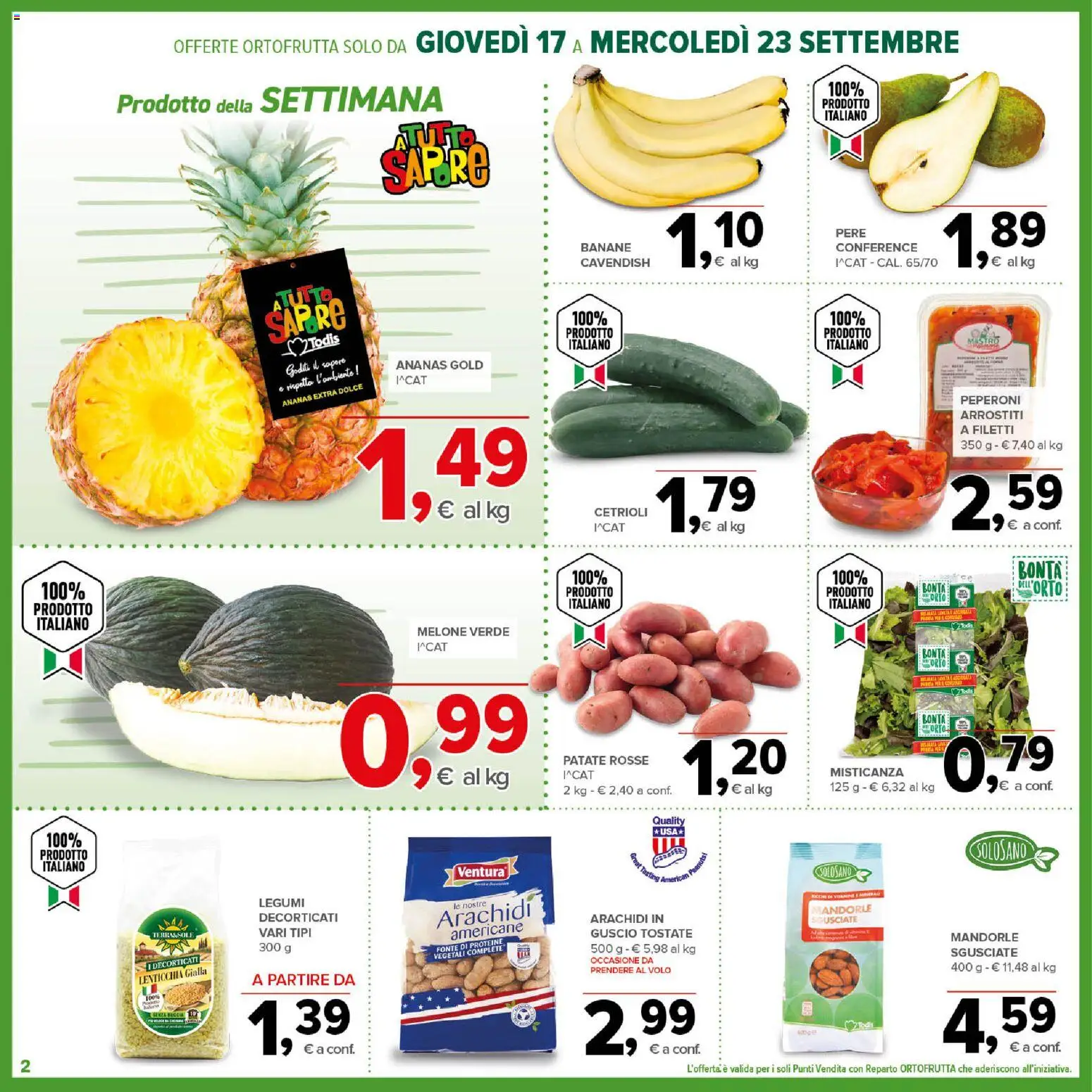 Volantino Todis del 17/09/2026 | Pagina: 2 | Prodotti: Misticanza, Peperoni, Cetrioli, Patate