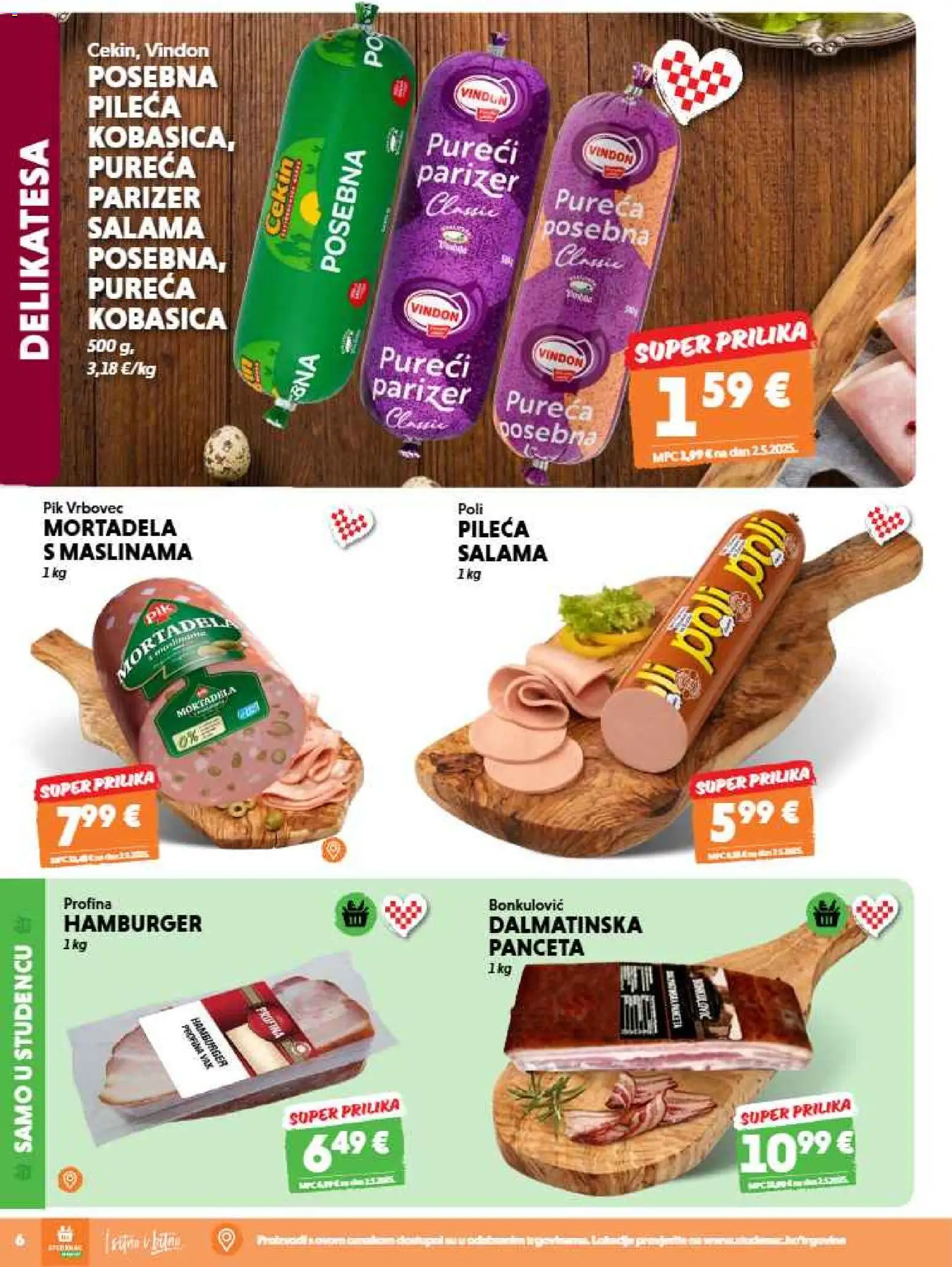 Studenac katalog | vrijedi od 12.08.2026 | Stranica: 6 | Proizvodi: Mortadela, Hamburger, Panceta, Parizer