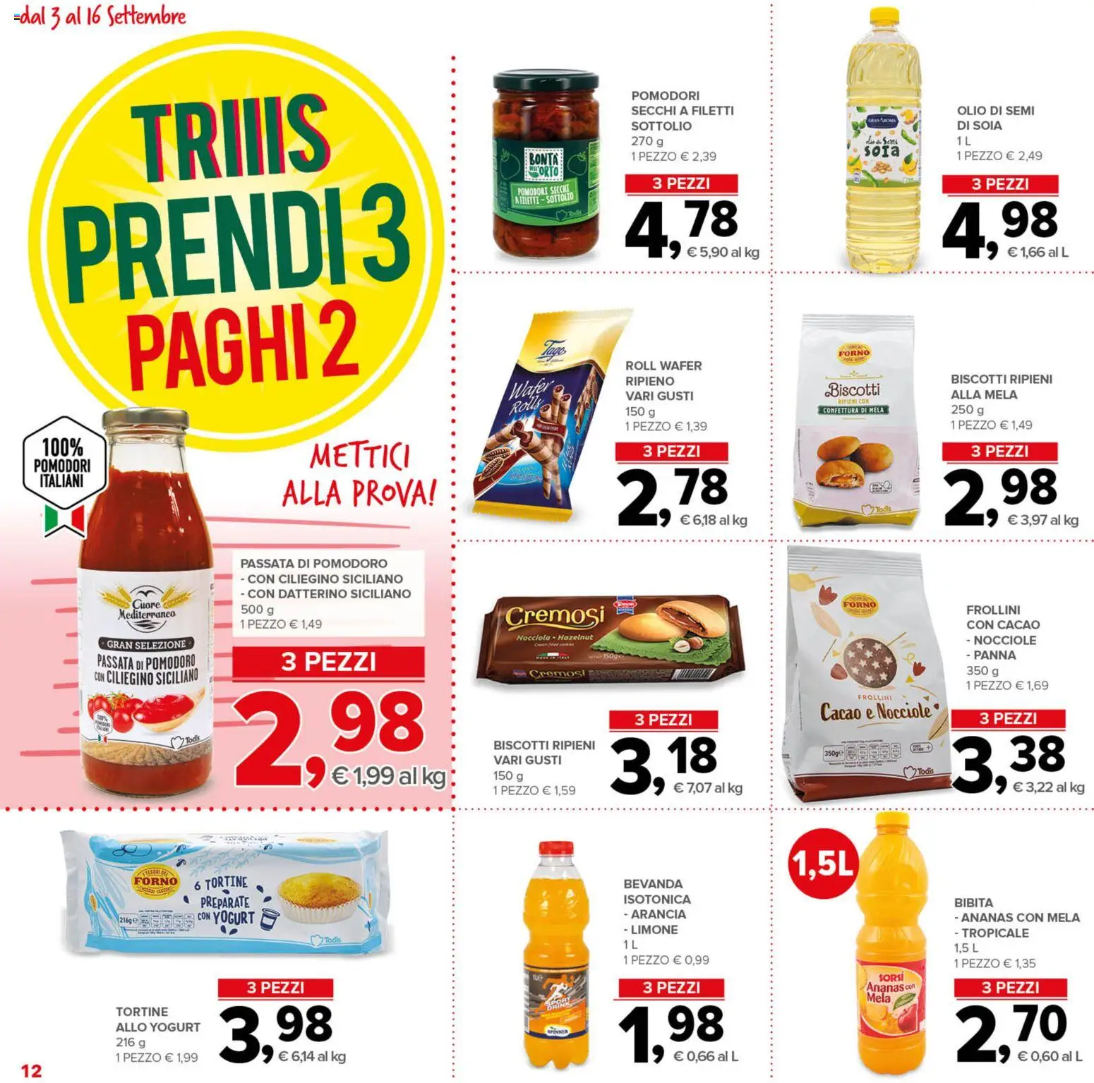 Volantino Todis del 03/09/2026 | Pagina: 12 | Prodotti: Yogurt, Pomodoro, Nocciole, Frollini