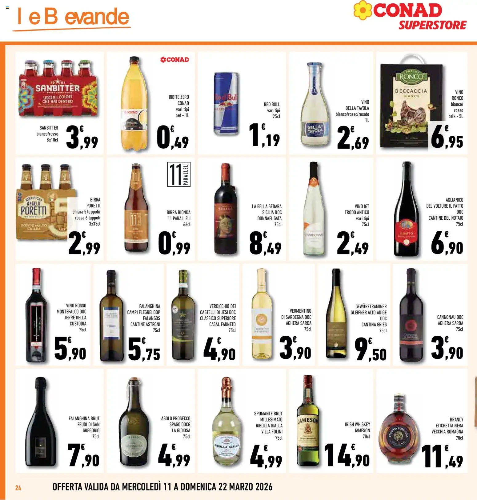Volantino Conad del 11.03.2026 | Pagina: 24 | Prodotti: Prosecco, Vino, Red Bull, Vino rosso