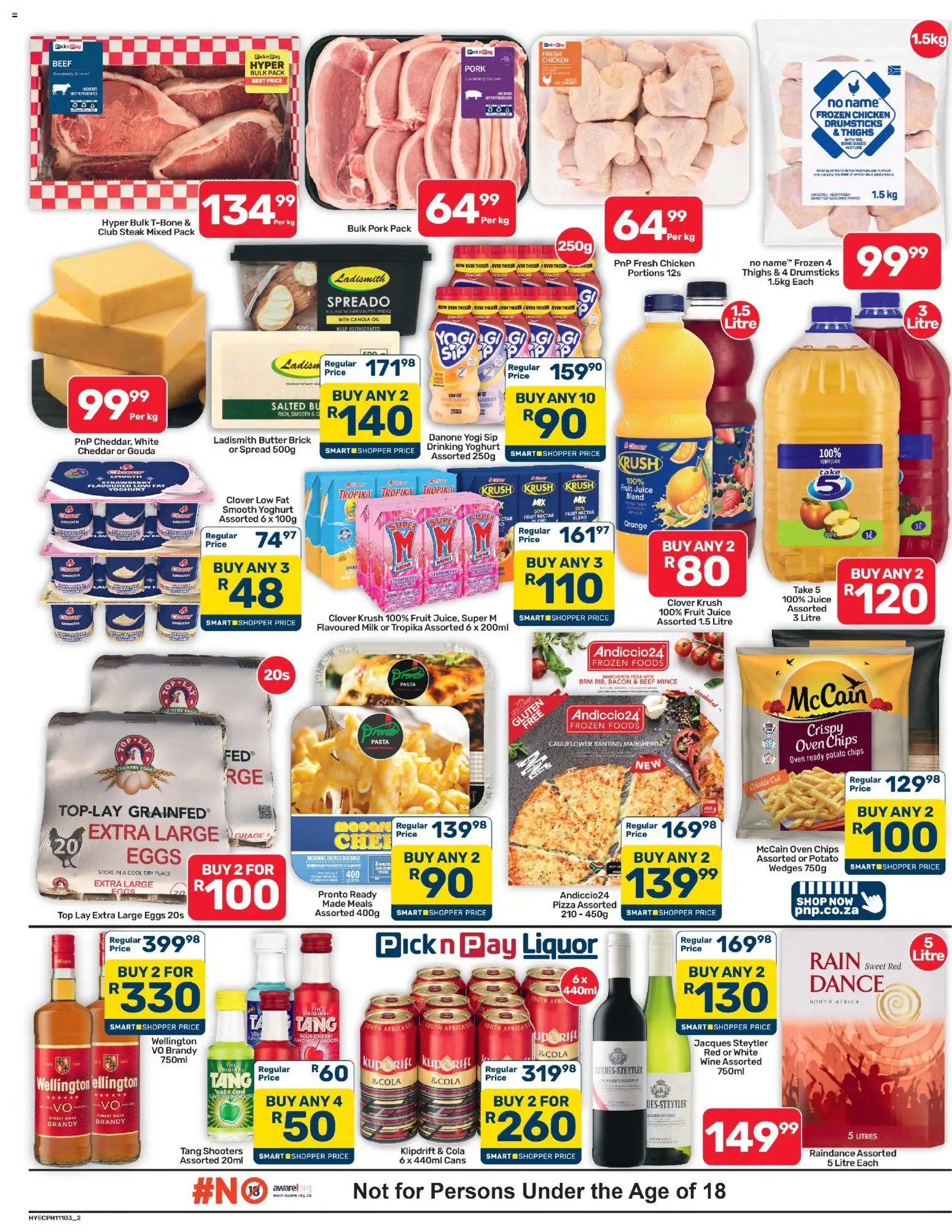 New Pick n Pay catalogue – valid from 08/08/2026 | Page: 2 | Products: Juice, Chicken, Pork, Thighs