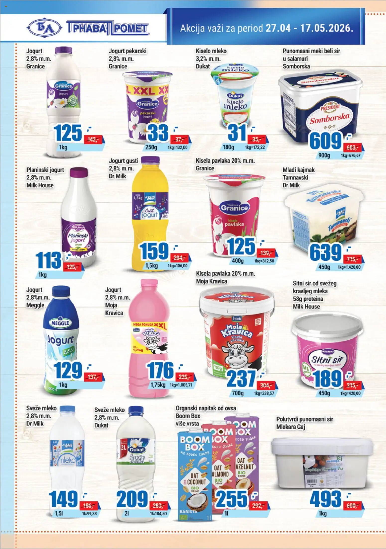 Trnava Promet katalog - važi od 27.04.2026 | Strana: 4 | Proizvode: Sveže mleko, Moja kravica, Jogurt, Kajmak