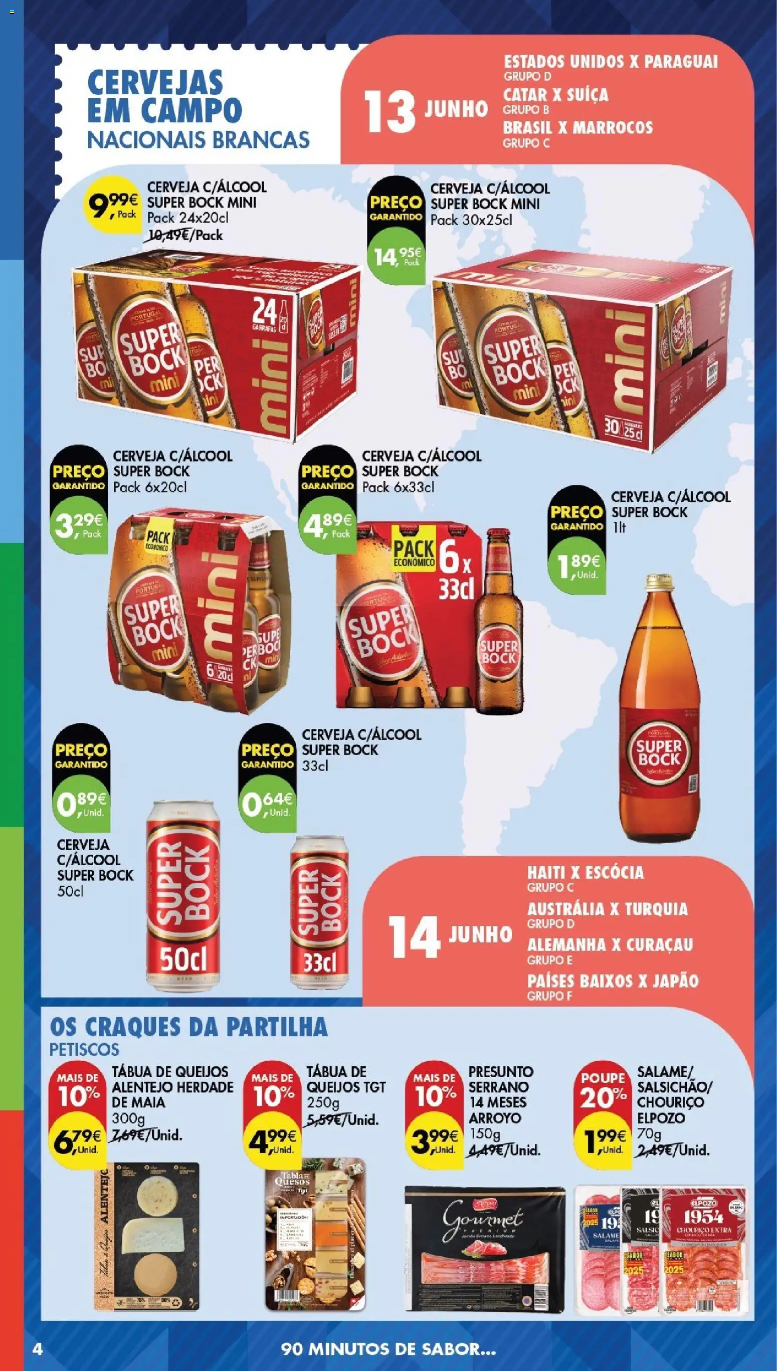 Pingo Doce Bebidas e Petiscos 2026 │ válido de 09.06.2026 | Página: 4 | Produtos: Tábua, Salame, Chouriço, Cerveja
