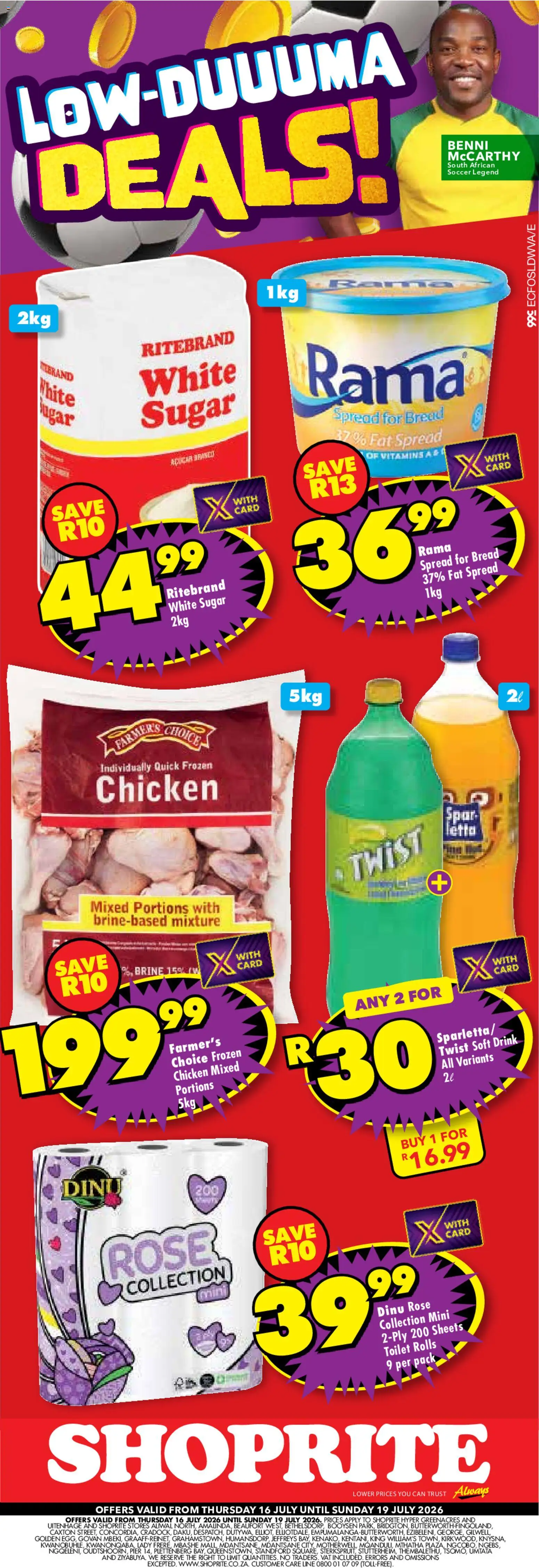 New Shoprite catalogue – valid from 16/07/2026 | Page: 1 | Products: Toilet, Chicken, Fat spread, Sugar