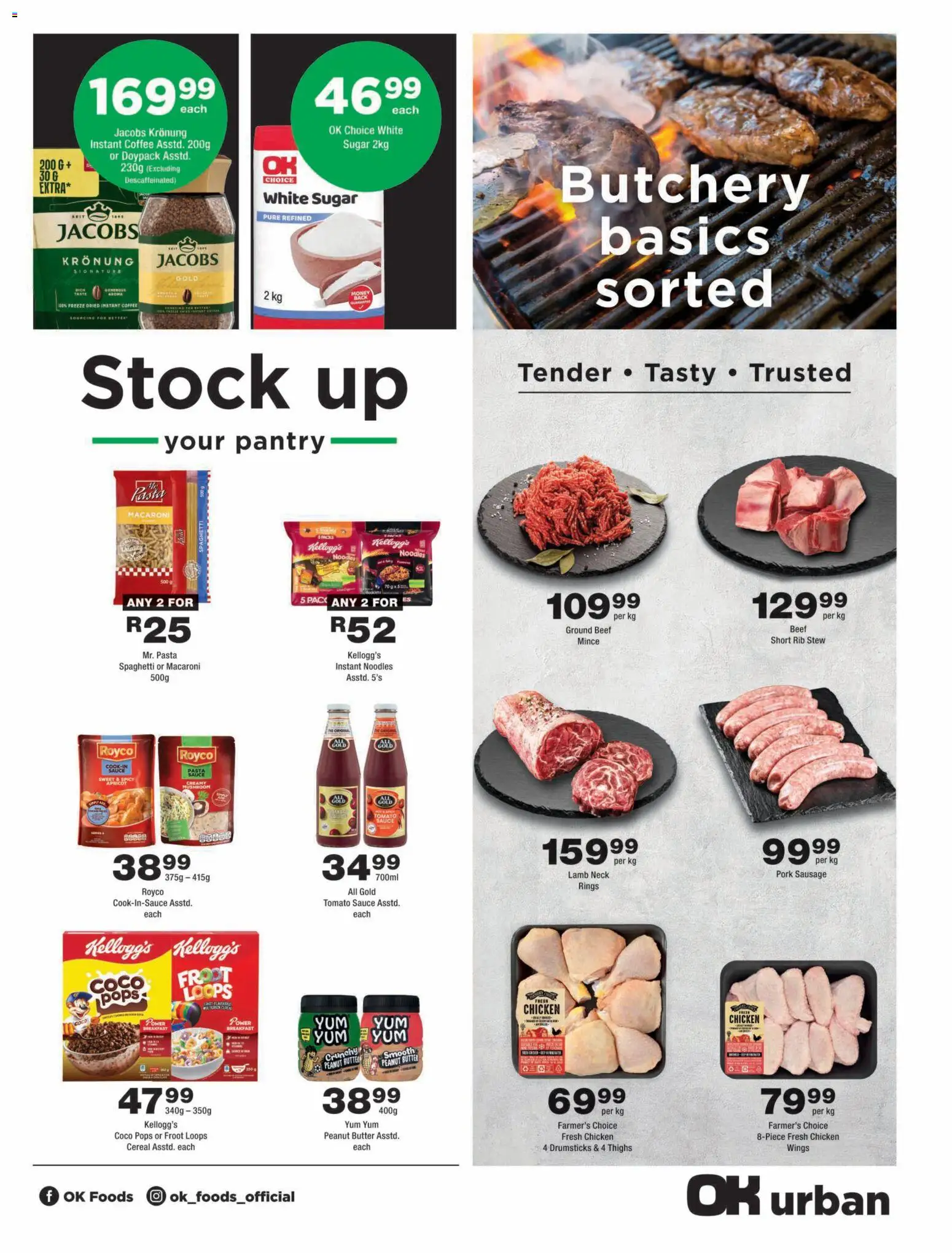 New OK Foods catalogue – valid from 09/09/2026 | Page: 3 | Products: Pork, Sauce, Sausage, Instant coffee
