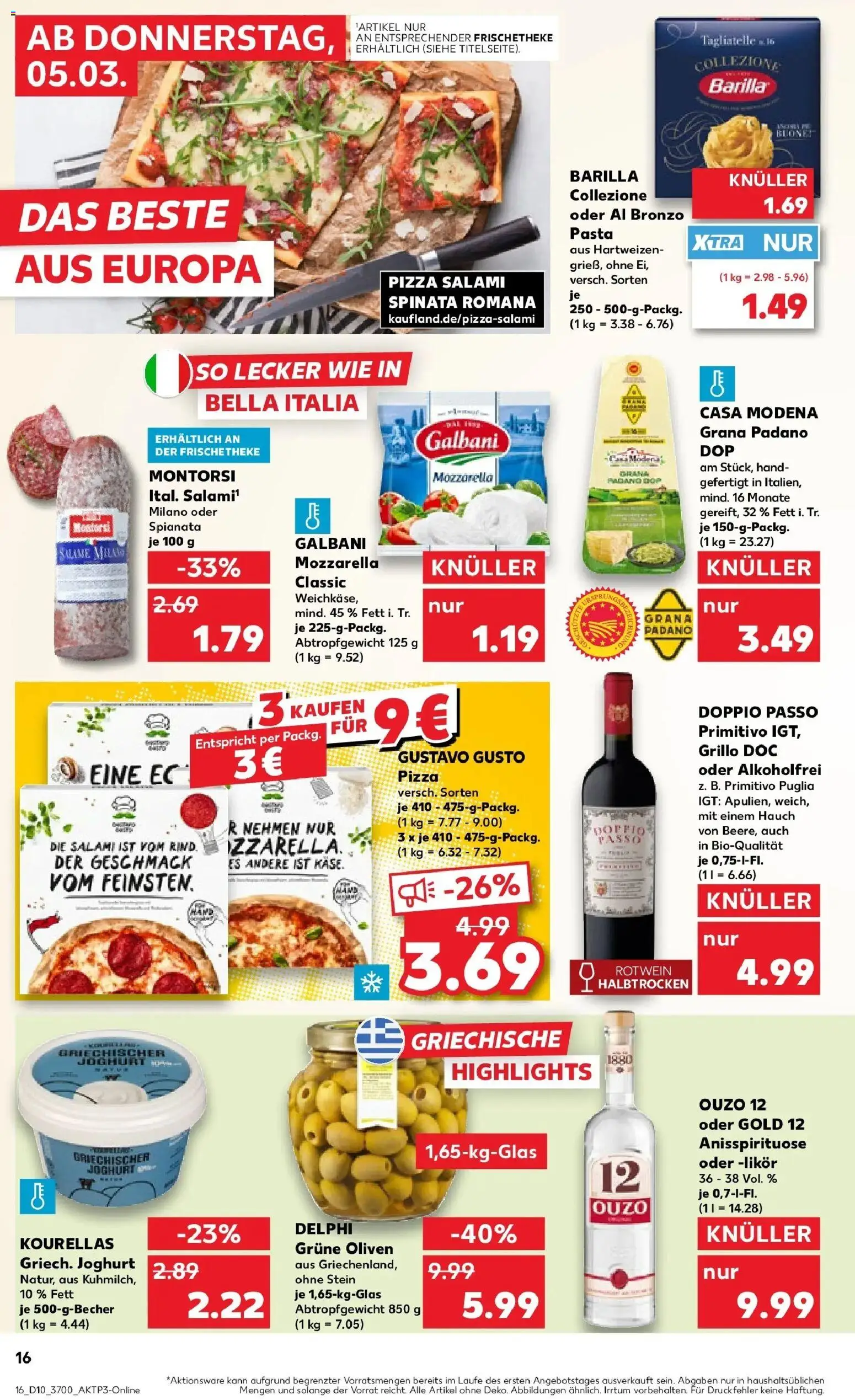Kaufland Prospekt Leipzig	 – gültig ab 05.03.2026 | Seite: 16 | Produkte: Barilla, Mozzarella, Doppio passo primitivo, Pasta