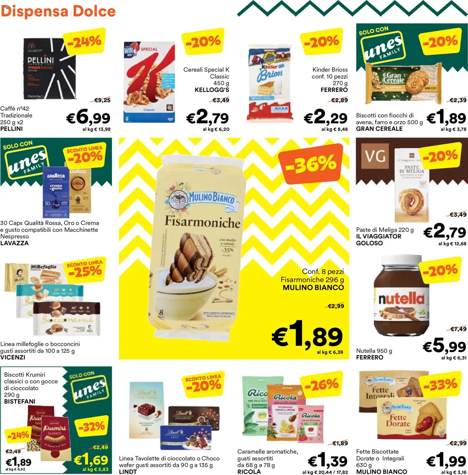 Volantino Unes del 23/09/2026 | Pagina: 4 | Prodotti: Caramelle, Cereali, Biscotti, Pellini