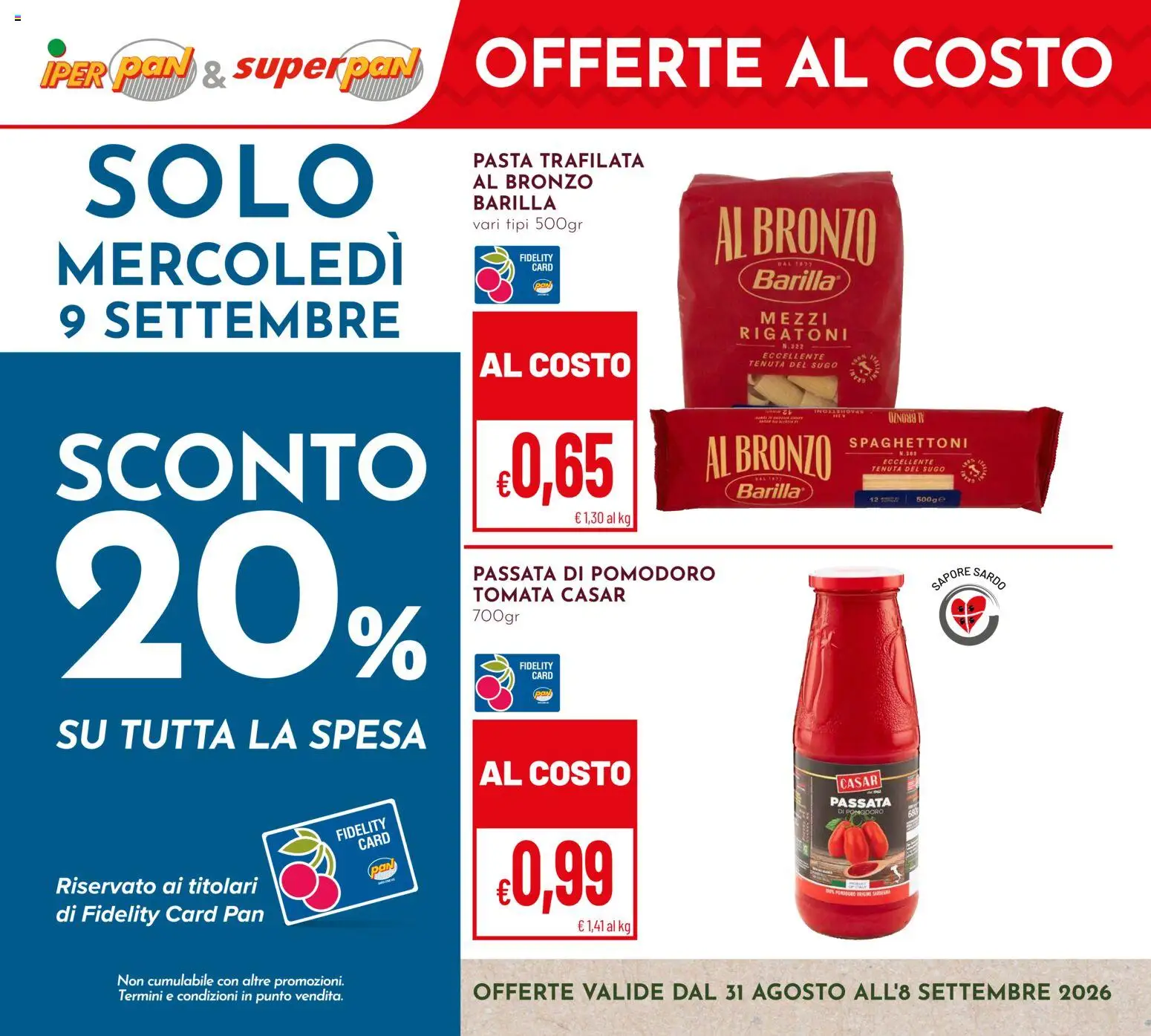 Volantino Pan del 31/08/2026 | Pagina: 1 | Prodotti: Pomodoro, Barilla, Passata di pomodoro, Sugo