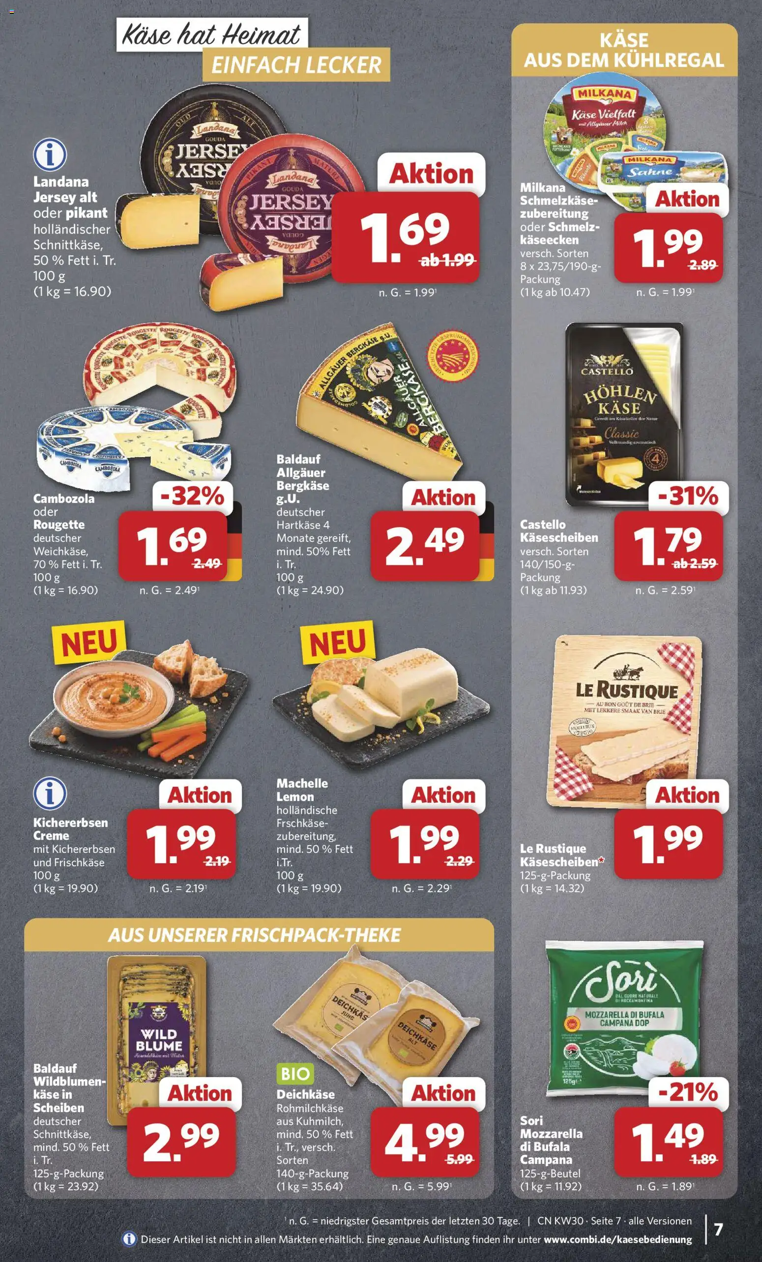 Combi Prospekt – gültig ab 20.07.2026 | Seite: 7 | Produkte: Käse, Milkana, Mozzarella, Sahne