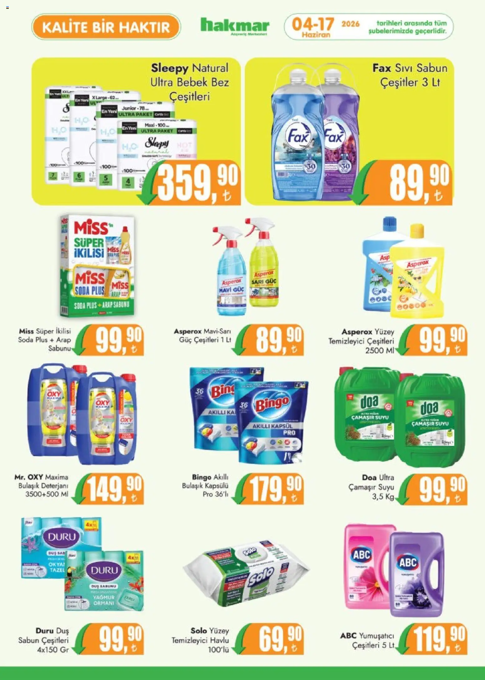 Hakmar Katalog - 04.06.2026 tarihinden itibaren geçerlidir | Sayfa: 7 | Ürünler: Duş, Yumuşatıcı, Bulaşık deterjanı, Soda