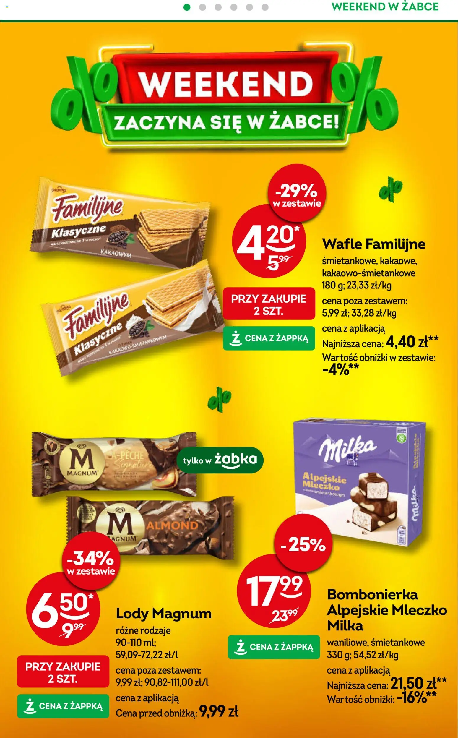Żabka gazetka - Weekendowe promocje od 22.05.2026 | Strona: 2 | Produkty: Wafle, Milka, Lody Magnum, Lody