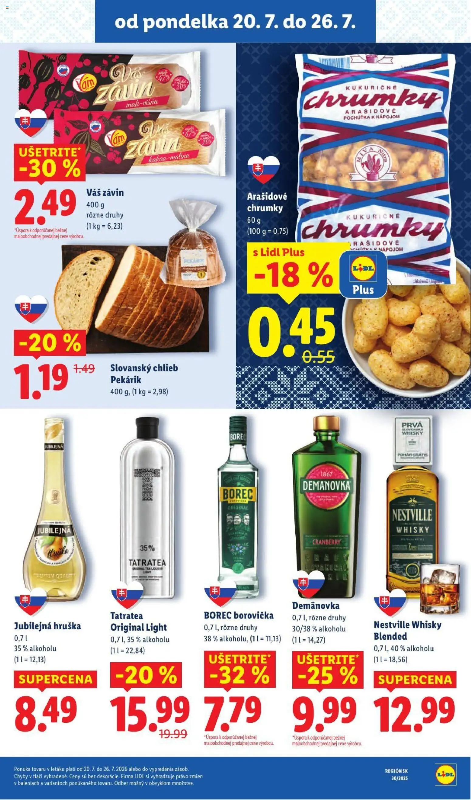 Nové Lidl akcie – leták je platný od 20.07.2026 | Strana: 31 | Produkty: Chlieb, Borovička, Whisky, Kakao