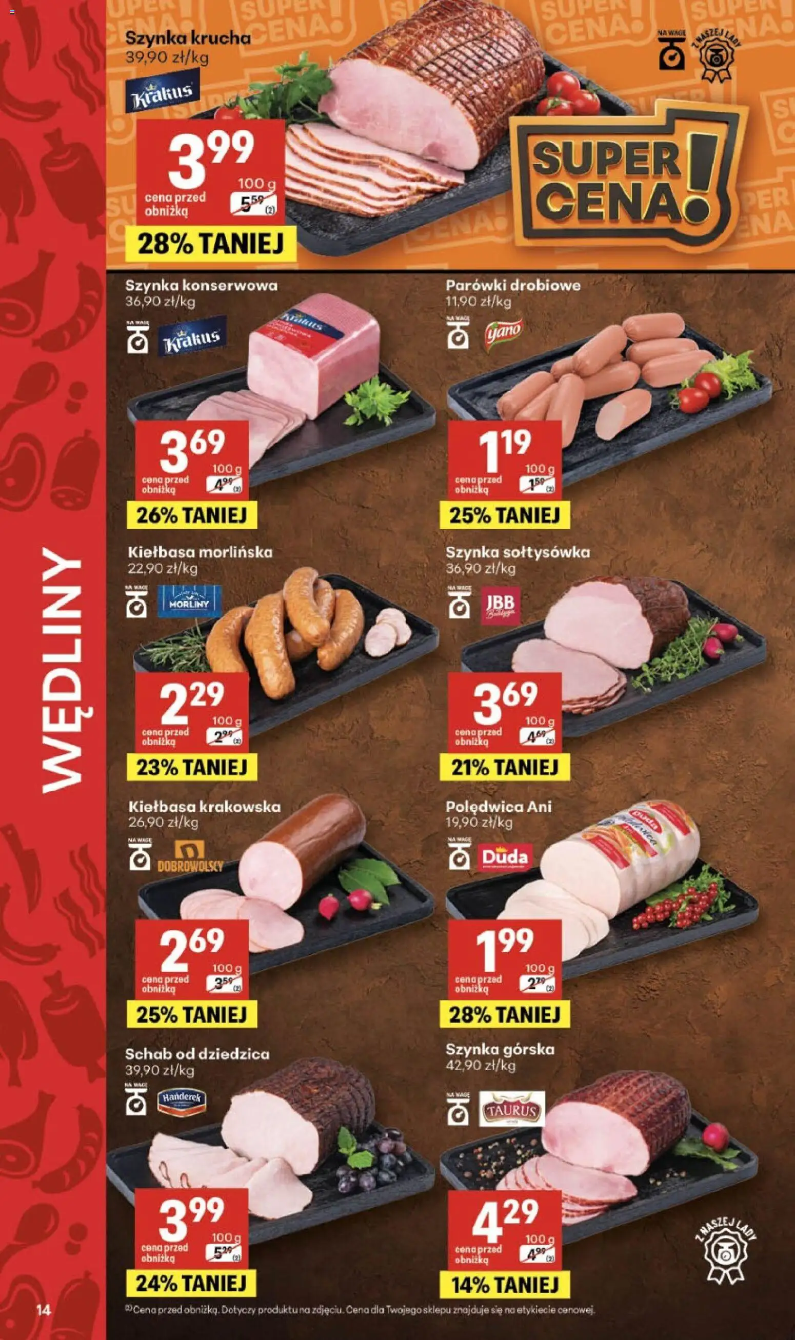 Delikatesy Centrum gazetka - Sklepy Własne od 20.08.2026 | Strona: 14 | Produkty: Kiełbasa, Schab, Parówki, Kiełbasa krakowska