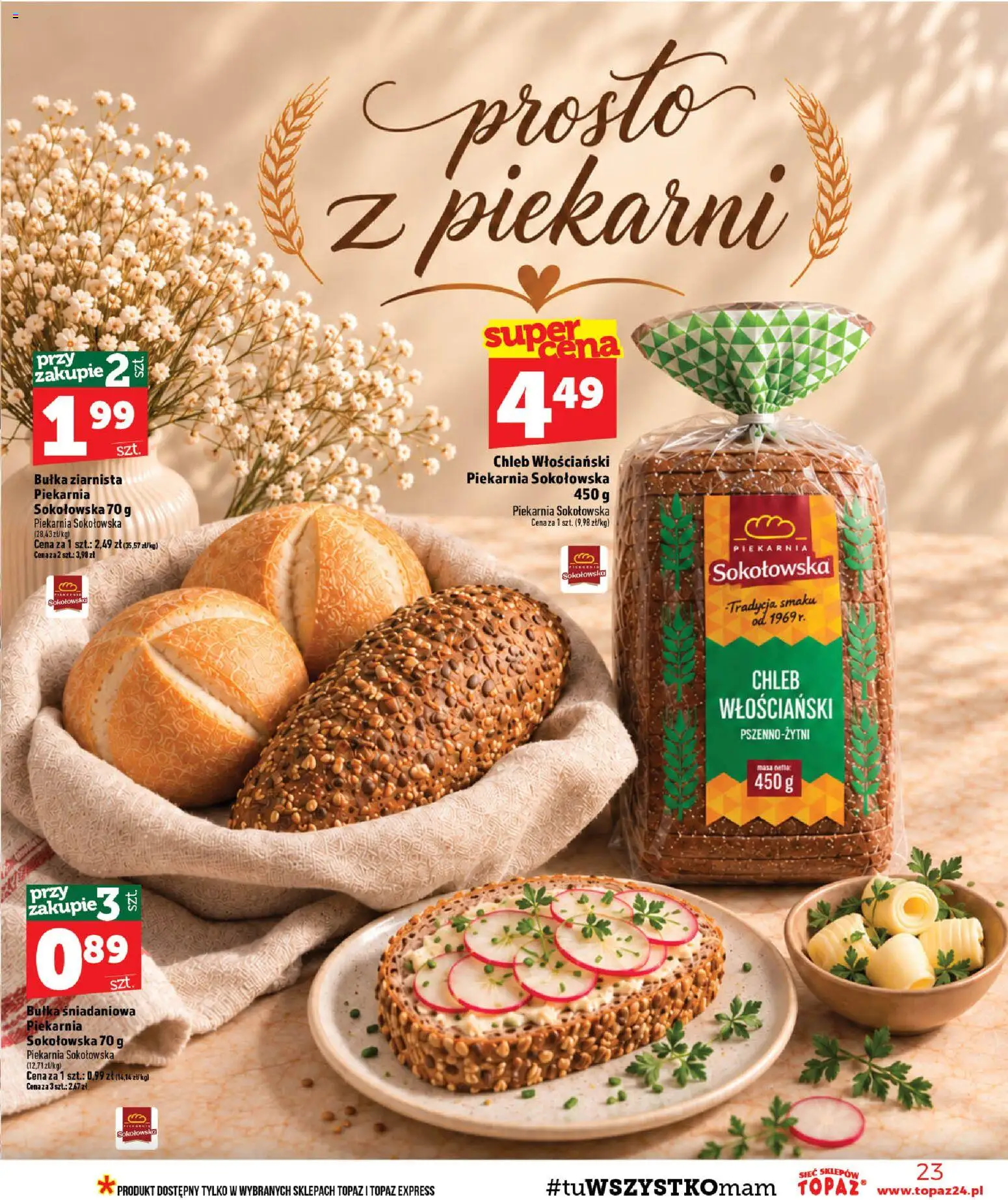 Topaz gazetka - MAZ od 17.09.2026 | Strona: 23 | Produkty: Piekarnia, Bułka, Bułka śniadaniowa, Chleb