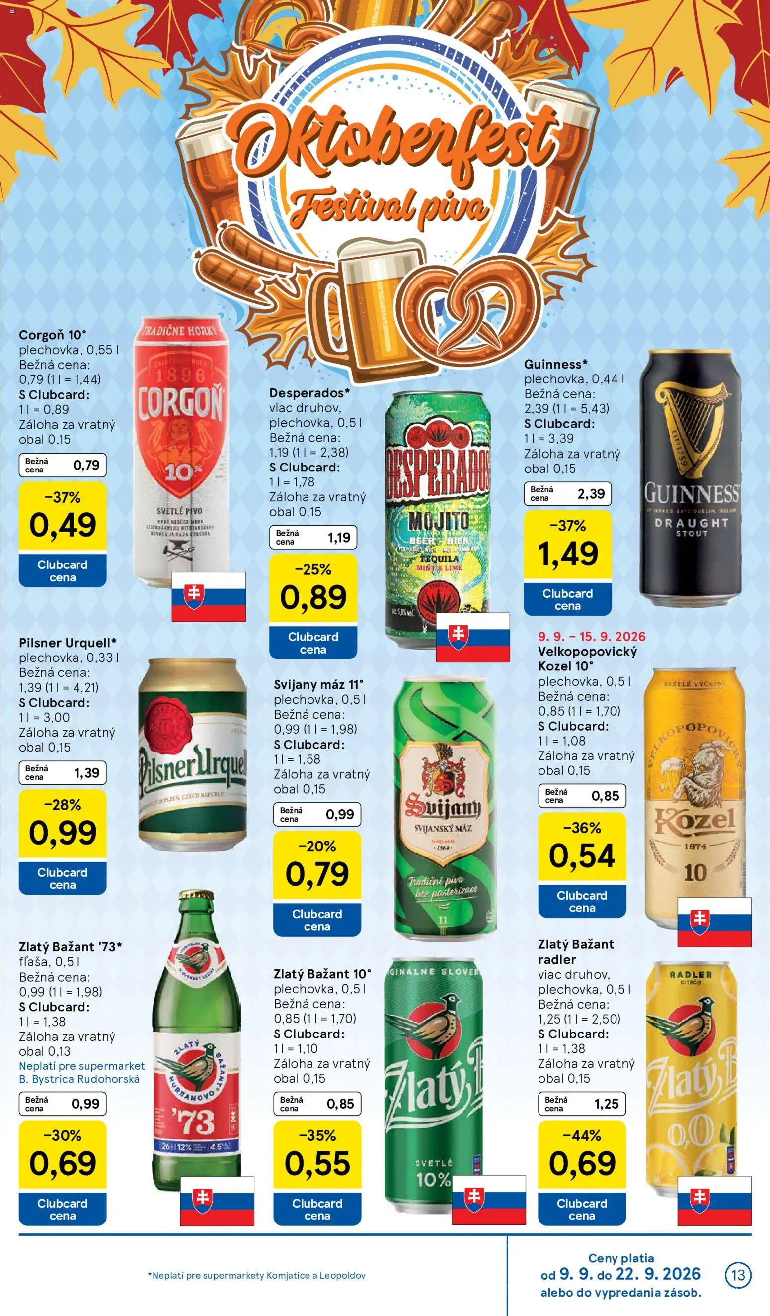 Nové Tesco akcie – leták je platný od 09.09.2026 | Strana: 13 | Produkty: Pivo, Pilsner Urquell, Radler, Tequila