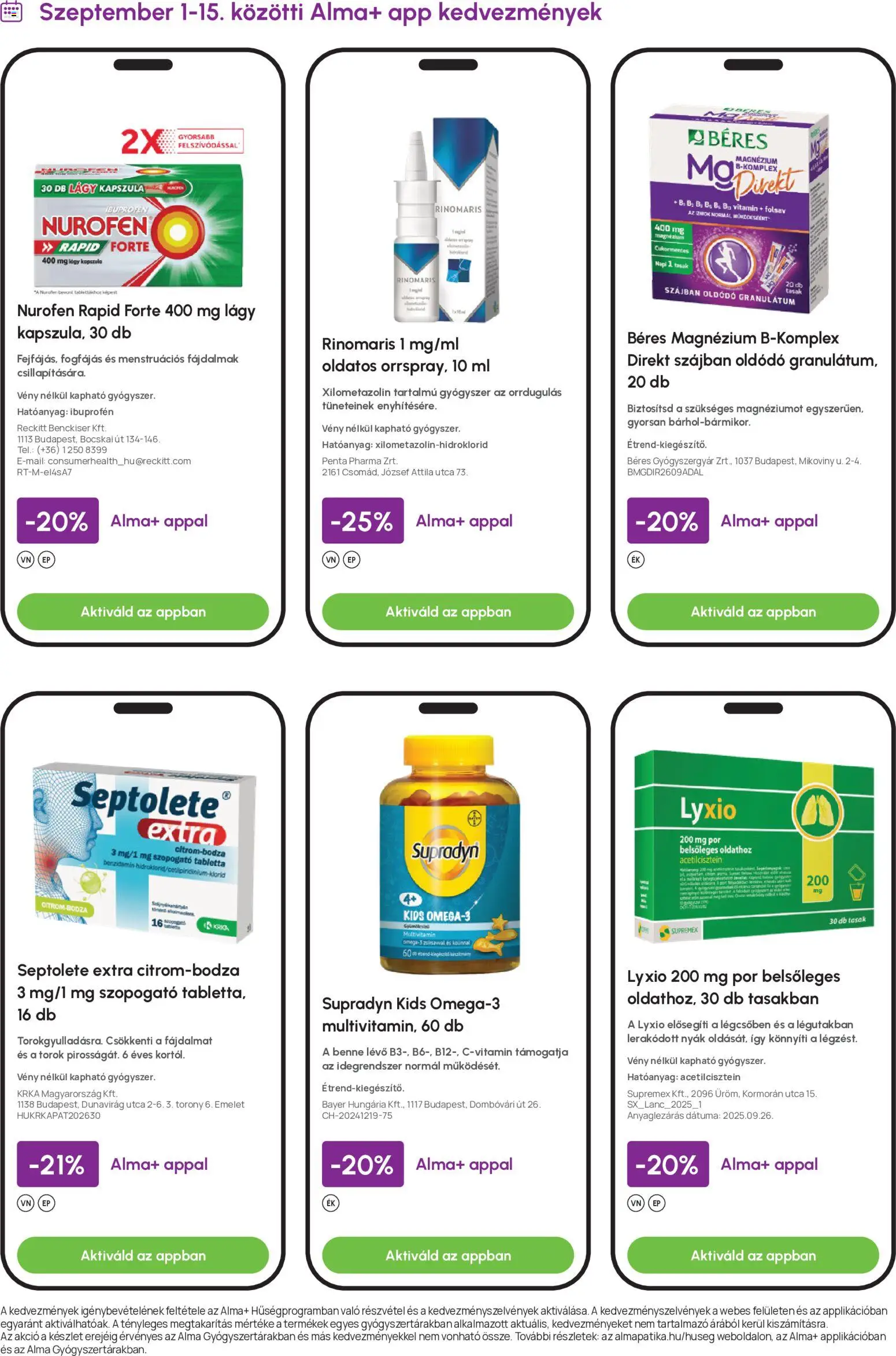 Alma Gyógyszertárak akciós ujság - amely érvényes a következő dátumtól: 2026.09.01. | Oldal: 3 | Termékek: Kapszula, Vitamin, Tabletta, Béres