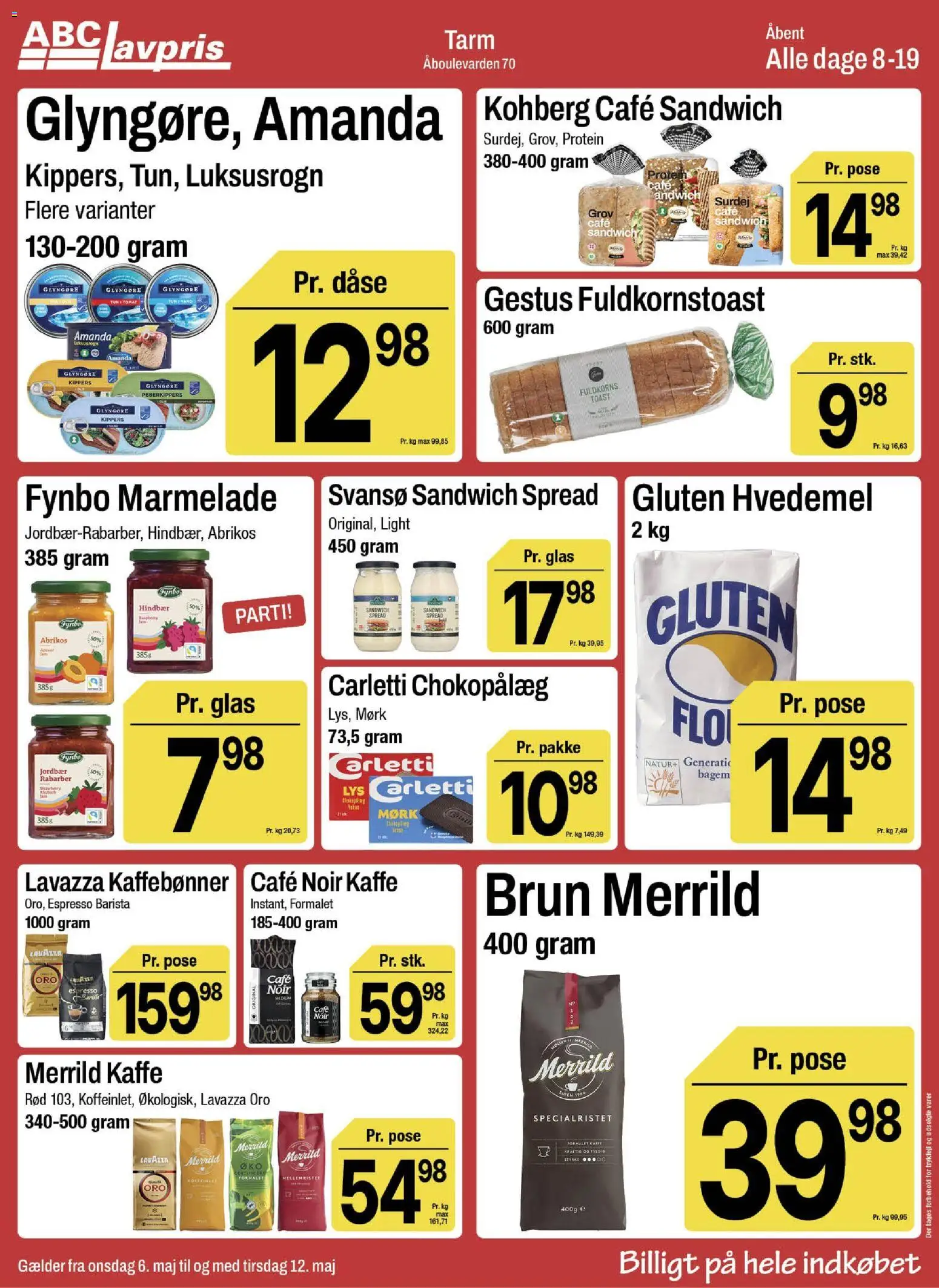Abc Lavpris tilbudsavis – gyldig fra 06.05.2026 | Side: 8 | Produkter: Rabarber, Kaffe, Kippers, Marmelade