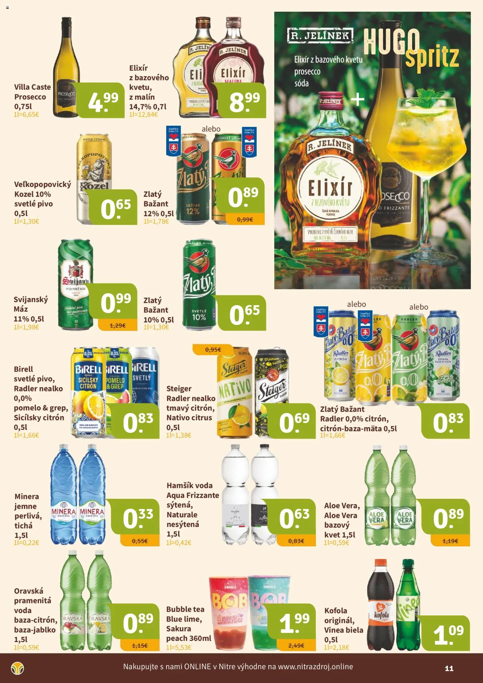 Nové Nitrazdroj akcie – leták je platný od 17.07.2026 | Strana: 11 | Produkty: Pivo, Prosecco, Radler, Grep