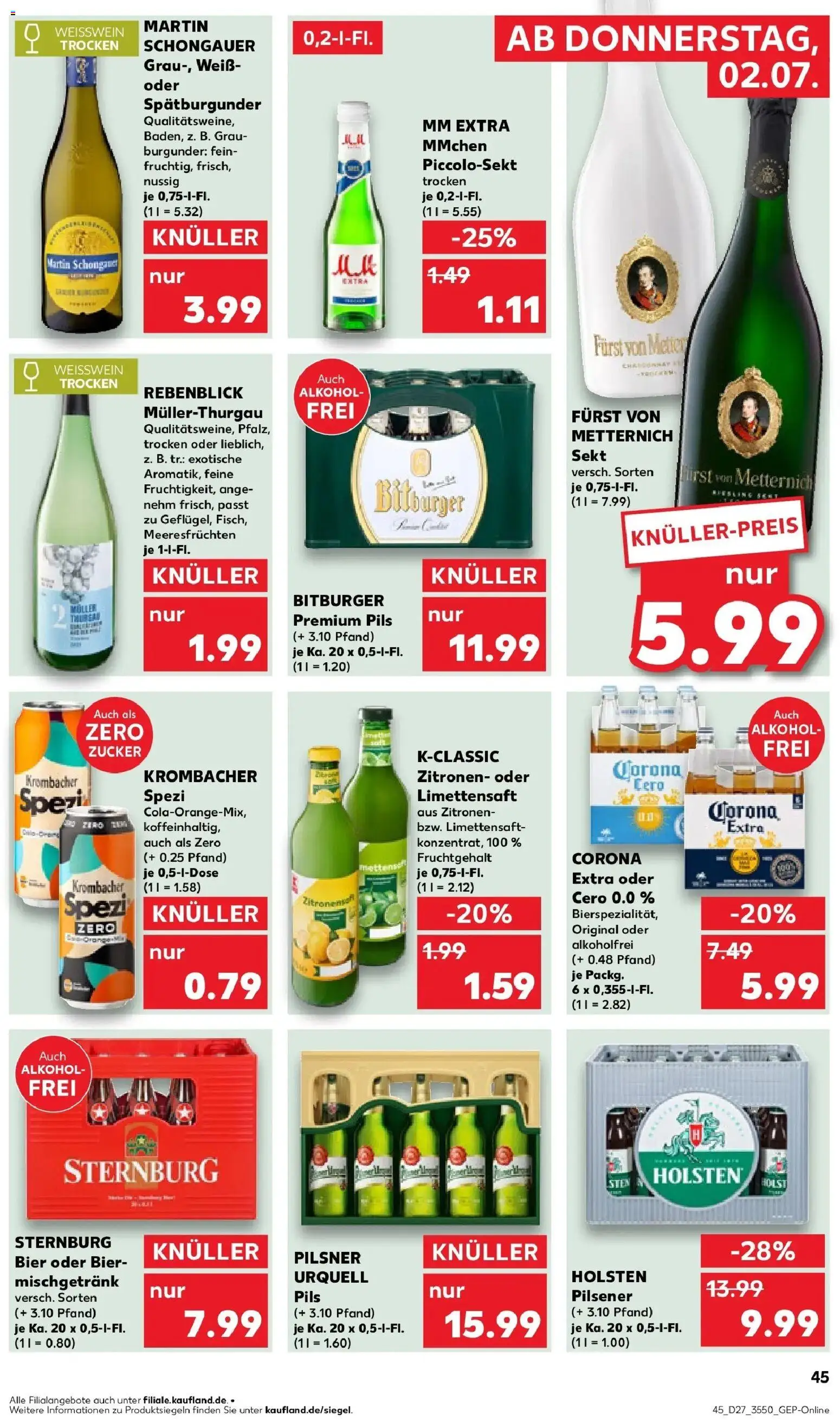 Kaufland Prospekt Großenhain – gültig ab 02.07.2026 | Seite: 45 | Produkte: Sekt, Zucker, Krombacher, Zitronen
