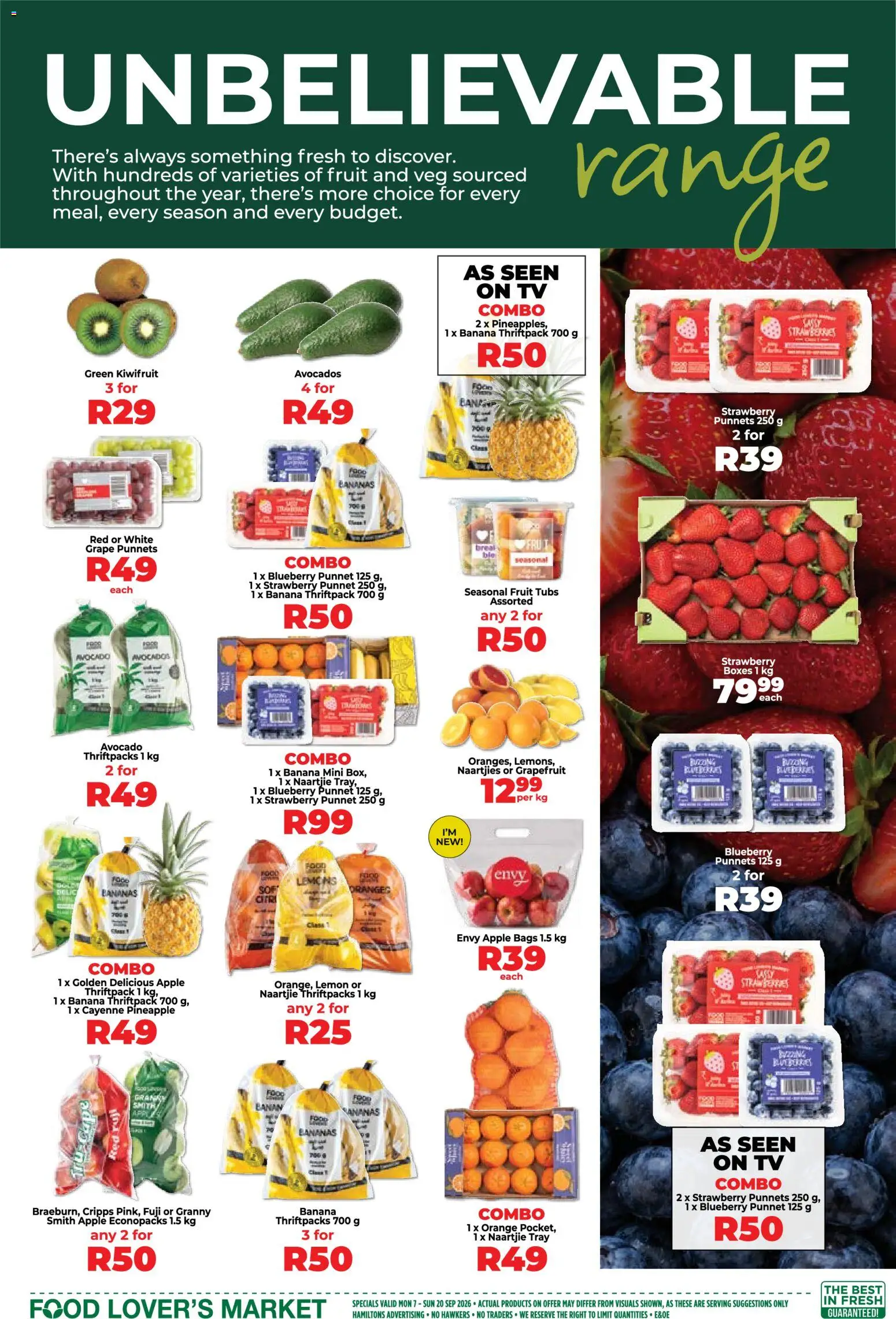 New Food Lover's Market catalogue – valid from 07/09/2026 | Page: 3 | Products: Tray, TV, Avocado, Grapefruit