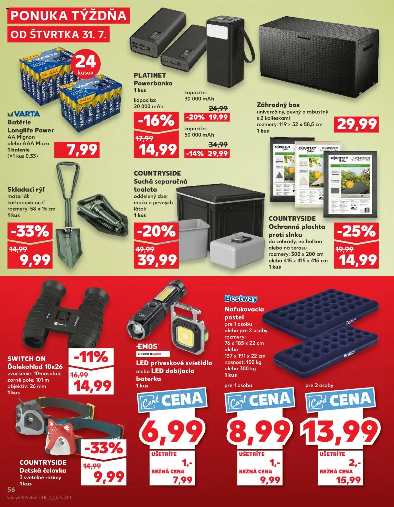 Nové Kaufland akcie – leták je platný od 31.07.2025 | Strana: 56 | Produkty: Plachta, Posteľ, Záhradný box, Nafukovacia posteľ