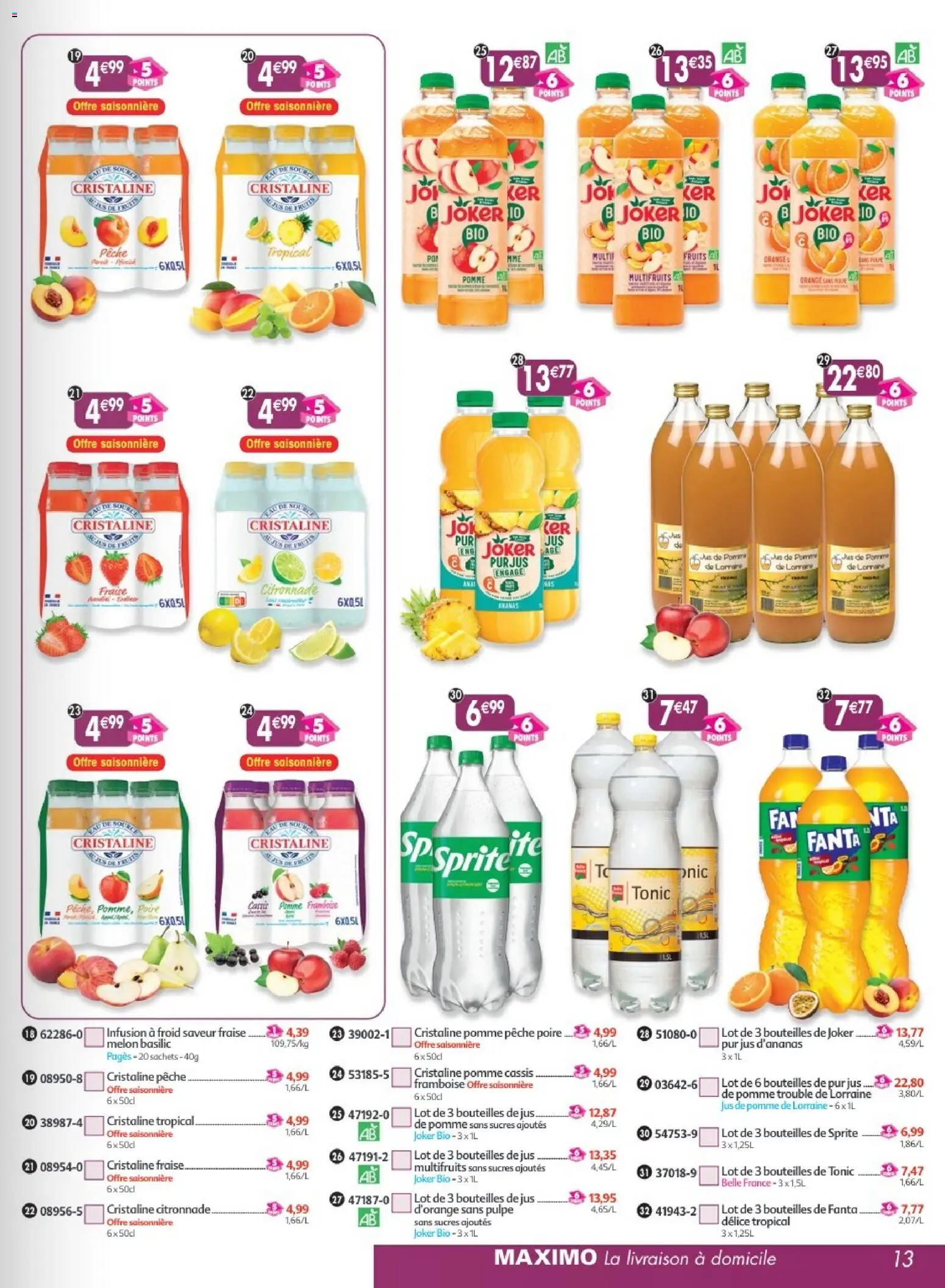{H1} | Page: 13 | Produits: Cassis, Pêche, Poire, Jus