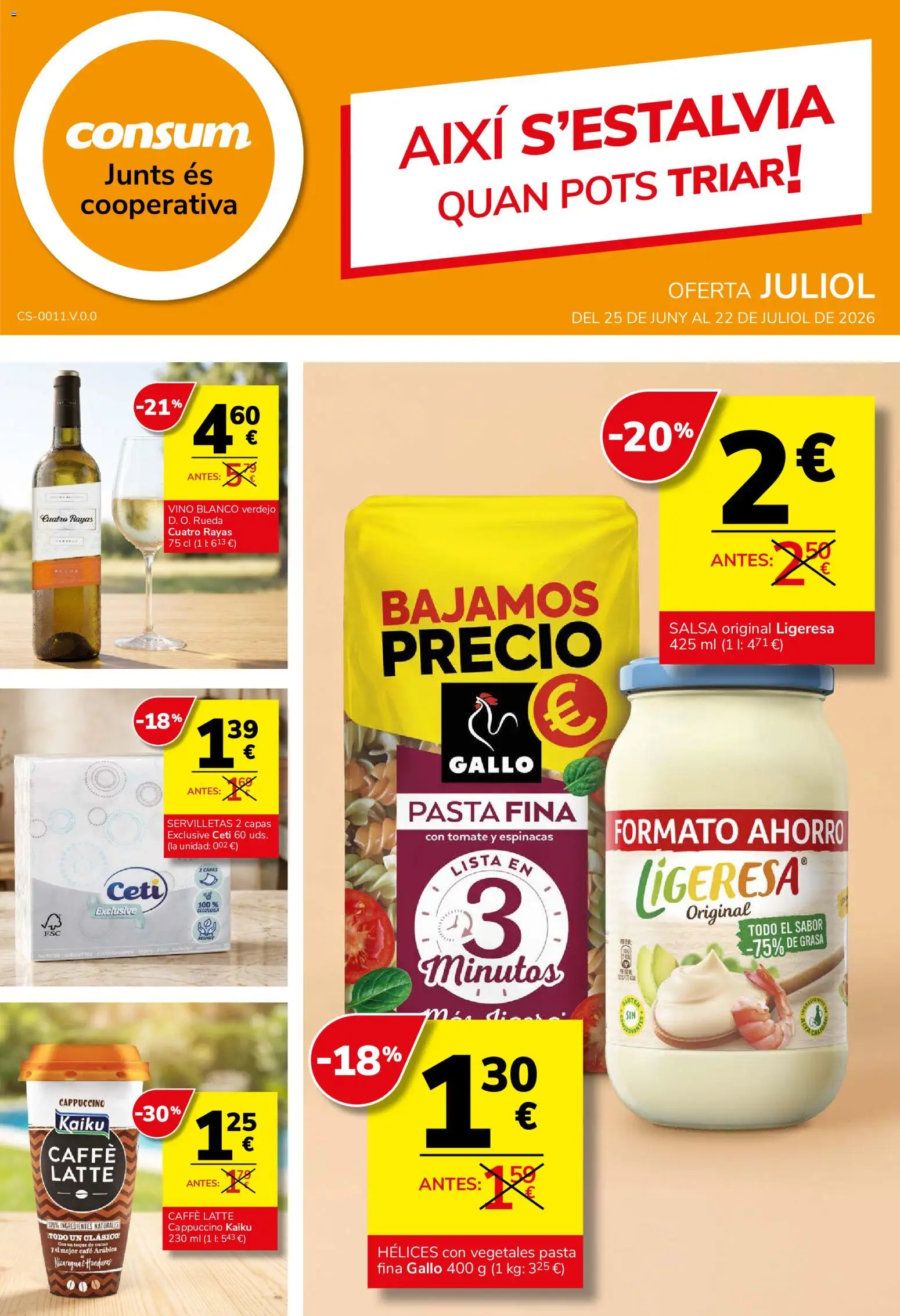 Consum folleto │ válido desde el 25/06/2026 | Página: 1 | Productos: Κρεμάστρα, Café, Πορσελάνη, Pasta