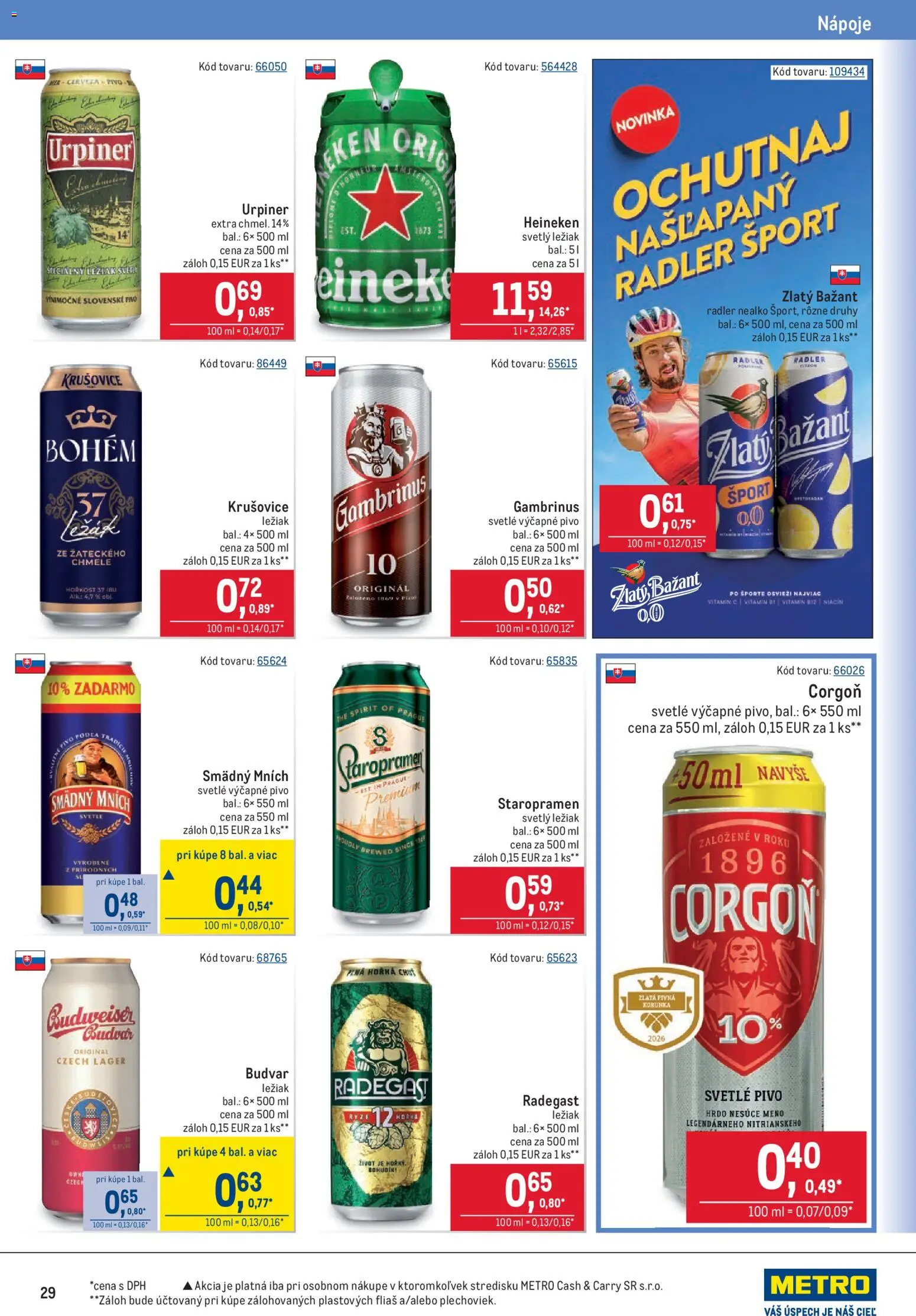 Nové Metro akcie – leták je platný od 01.07.2026 | Strana: 29 | Produkty: Pivo, Radler, Budvar, Zlatý Bažant
