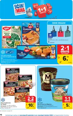 Pizza Tradizionale, alle soorten van 360 g tot 400 g - Voorbeeld van een folder van Carrefour, geldig van 23/09/2026 | Pagina: 16 | Producten: Mozzarella, Pesto, Crème, Magnum ijs