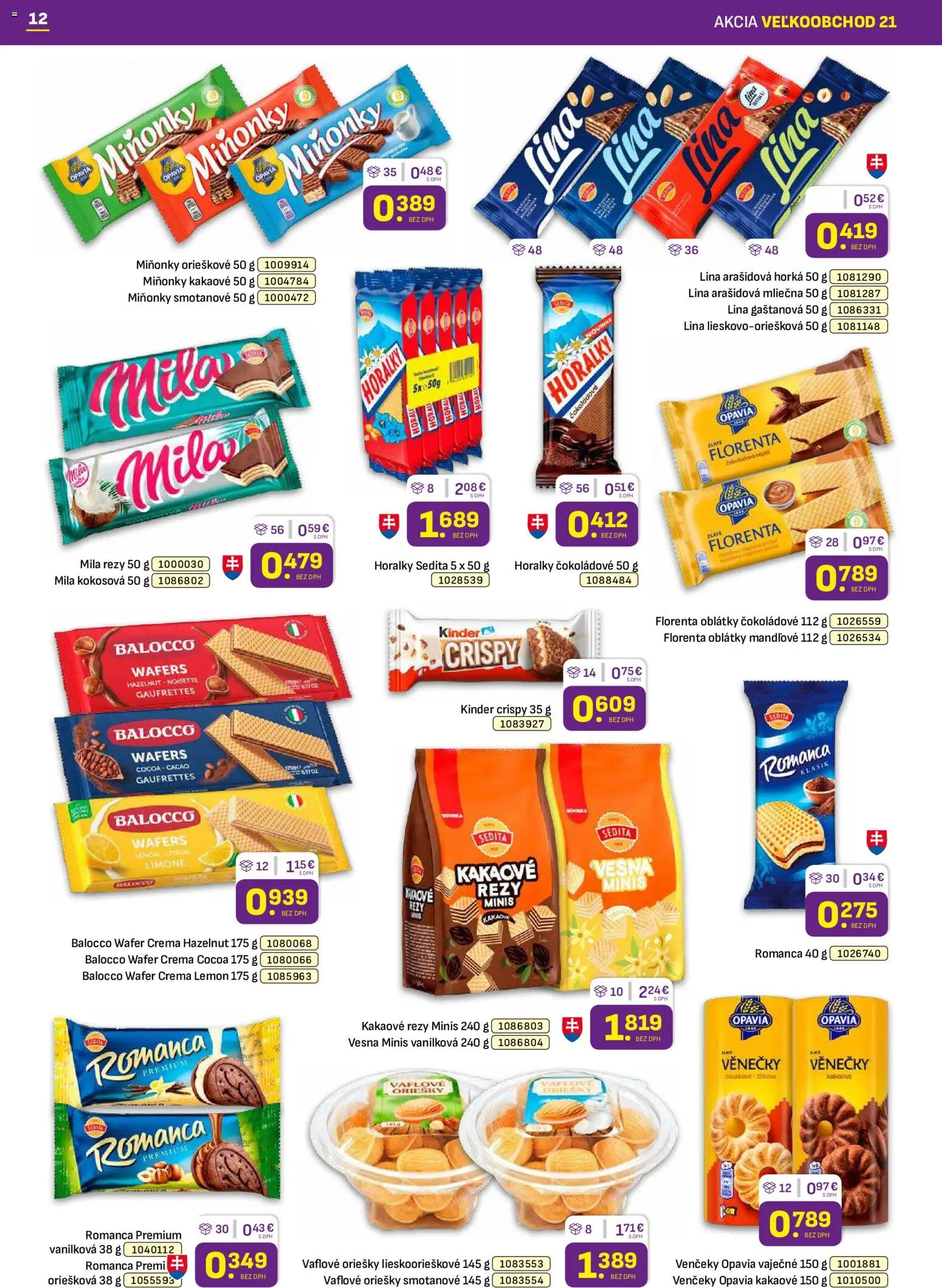 Nové Libex akcie – leták je platný od 19.10.2026 | Strana: 12 | Produkty: Kinder, Oblátky, Oriešky, Mila