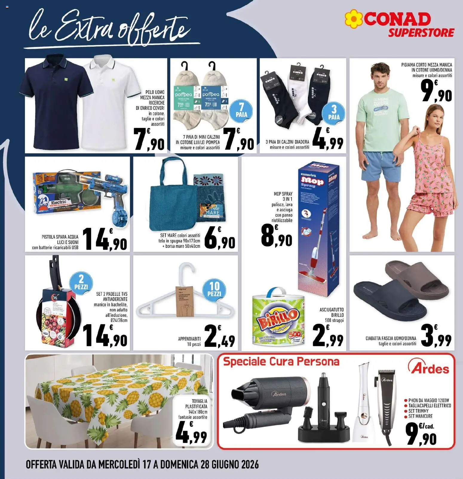 Volantino Conad del 17.06.2026 | Pagina: 26 | Prodotti: Spugna, Calzini, Asciugatutto, Appendiabiti