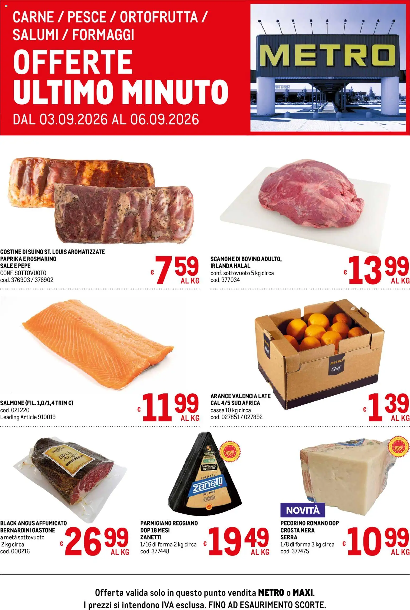 Volantino Metro del 03/09/2026 | Pagina: 1 | Prodotti: Rosmarino, Sale, Suino, Pecorino
