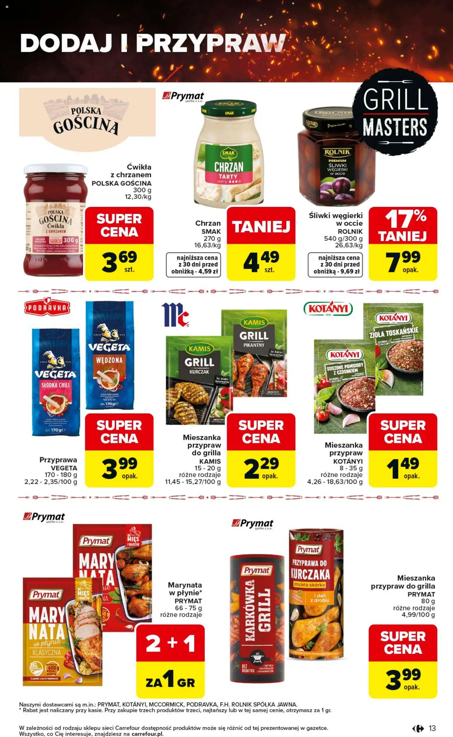 Carrefour gazetka - Misja:Grill Cię wzywa od 23.04.2026 | Strona: 13 | Produkty: Kurczak, Grill, Chrzan, Pomidory