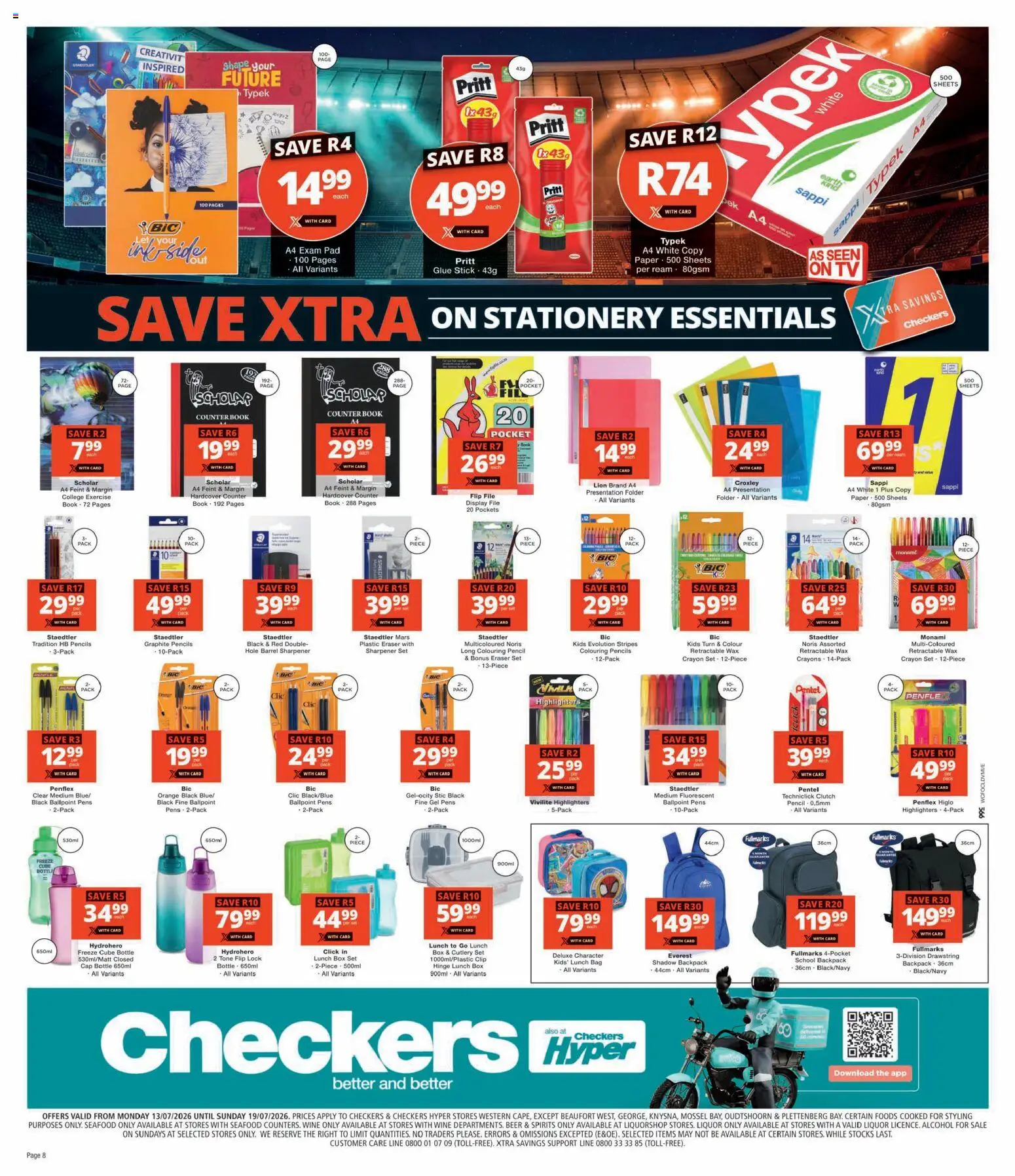 New Checkers catalogue – valid from 13/07/2026 | Page: 8 | Products: Pencil, Bag, Lock, Beer