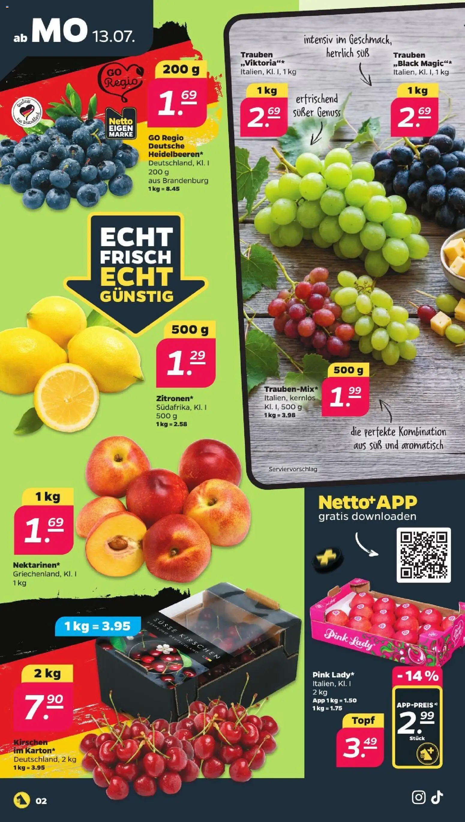 Netto Prospekt – gültig ab 13.07.2026 | Seite: 2 | Produkte: Trauben, Kirschen