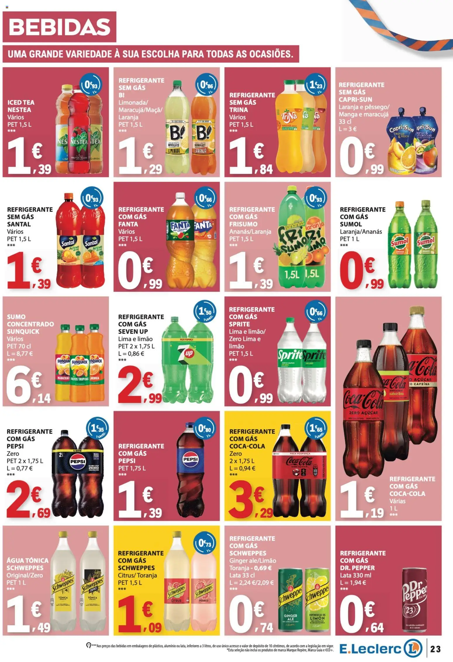 E.Leclerc folheto Semanal Aniversário 31 │ válido de 22/10/2026 | Página: 23 | Produtos: Fanta, Bebidas, Água tónica, Sumo