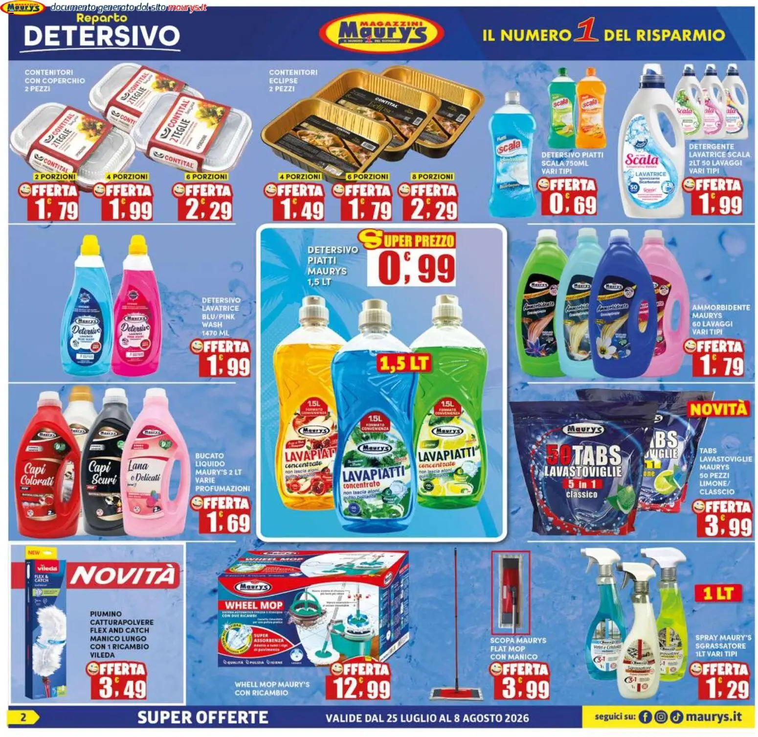 Volantino Maury's del 25/07/2026 | Pagina: 2 | Prodotti: Ammorbidente, Sgrassatore, Lavatrice, Lavastoviglie