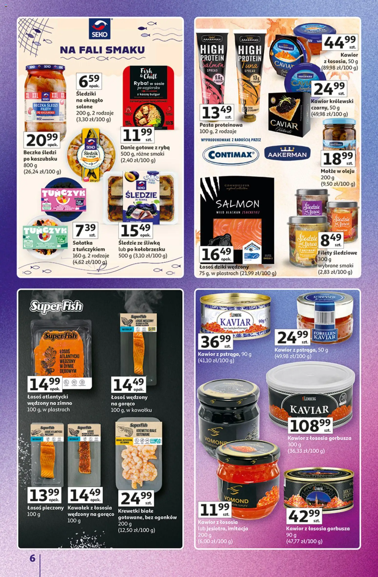 Auchan gazetka - Znane marki od 15.10.2026 | Strona: 6 | Produkty: Łosoś wędzony, Krewetki białe, Sałatka, Kawior