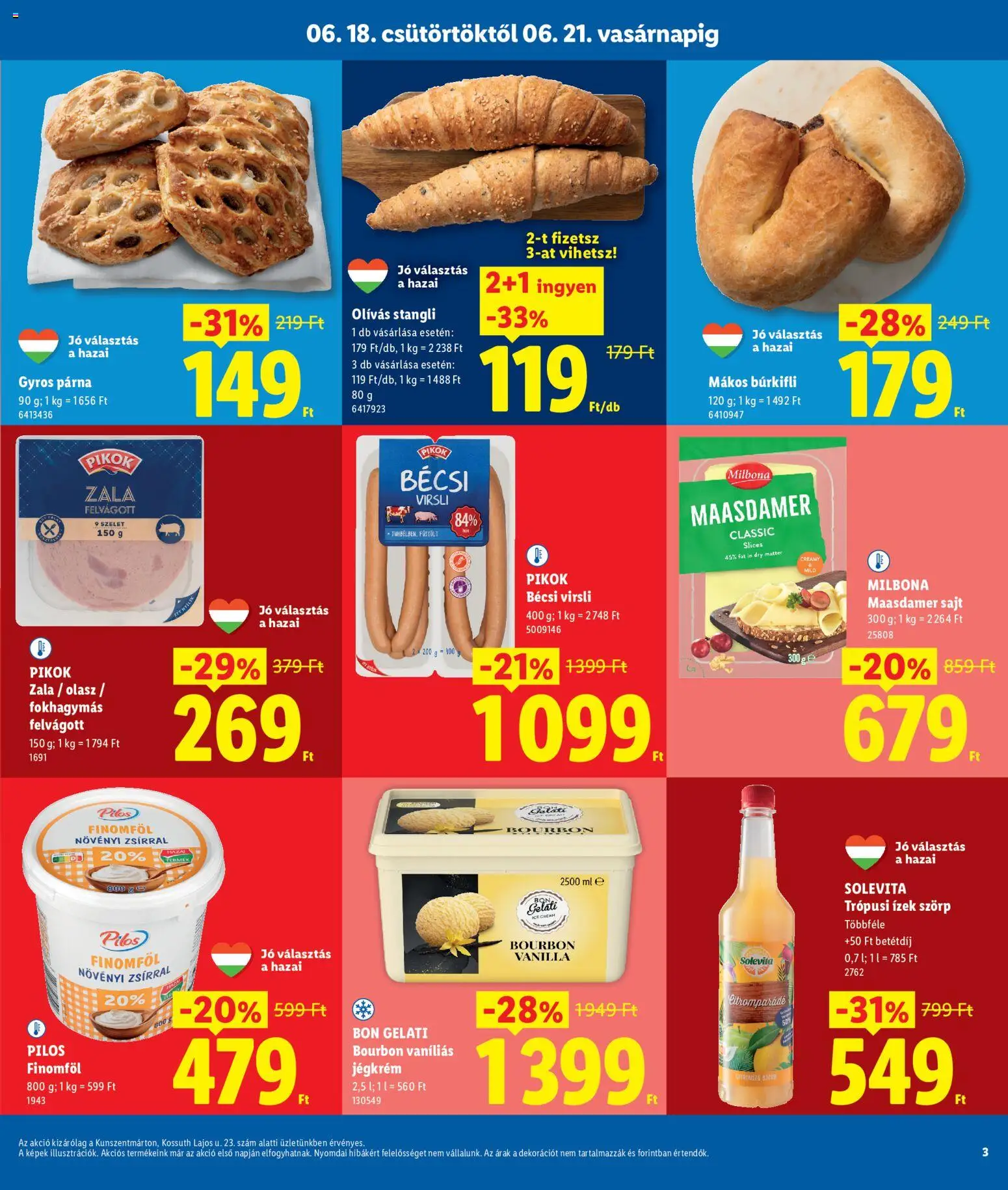 Lidl akciós ujság - amely érvényes a következő dátumtól: 18.06.2026 | Oldal: 3 | Termékek: Virsli, Szörp, Bourbon, Sajt