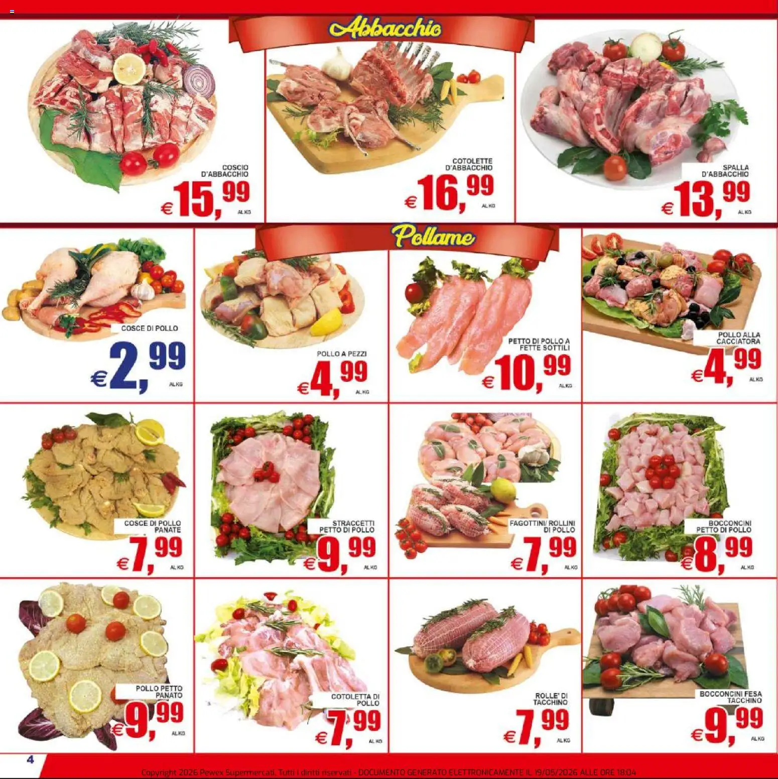 Volantino Pewex del 20.05.2026 | Pagina: 4 | Prodotti: Petto di Pollo, Pollo, Tacchino, Cosce di pollo