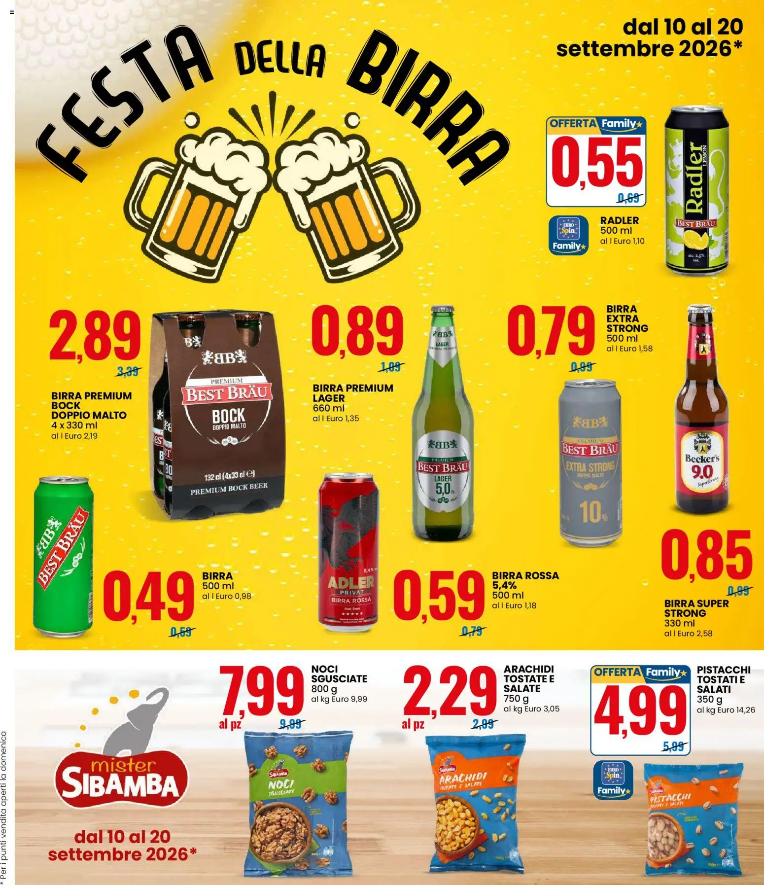 Volantino Eurospin del 10/09/2026 | Pagina: 11 | Prodotti: Birra, Noci, Pistacchi, Radler