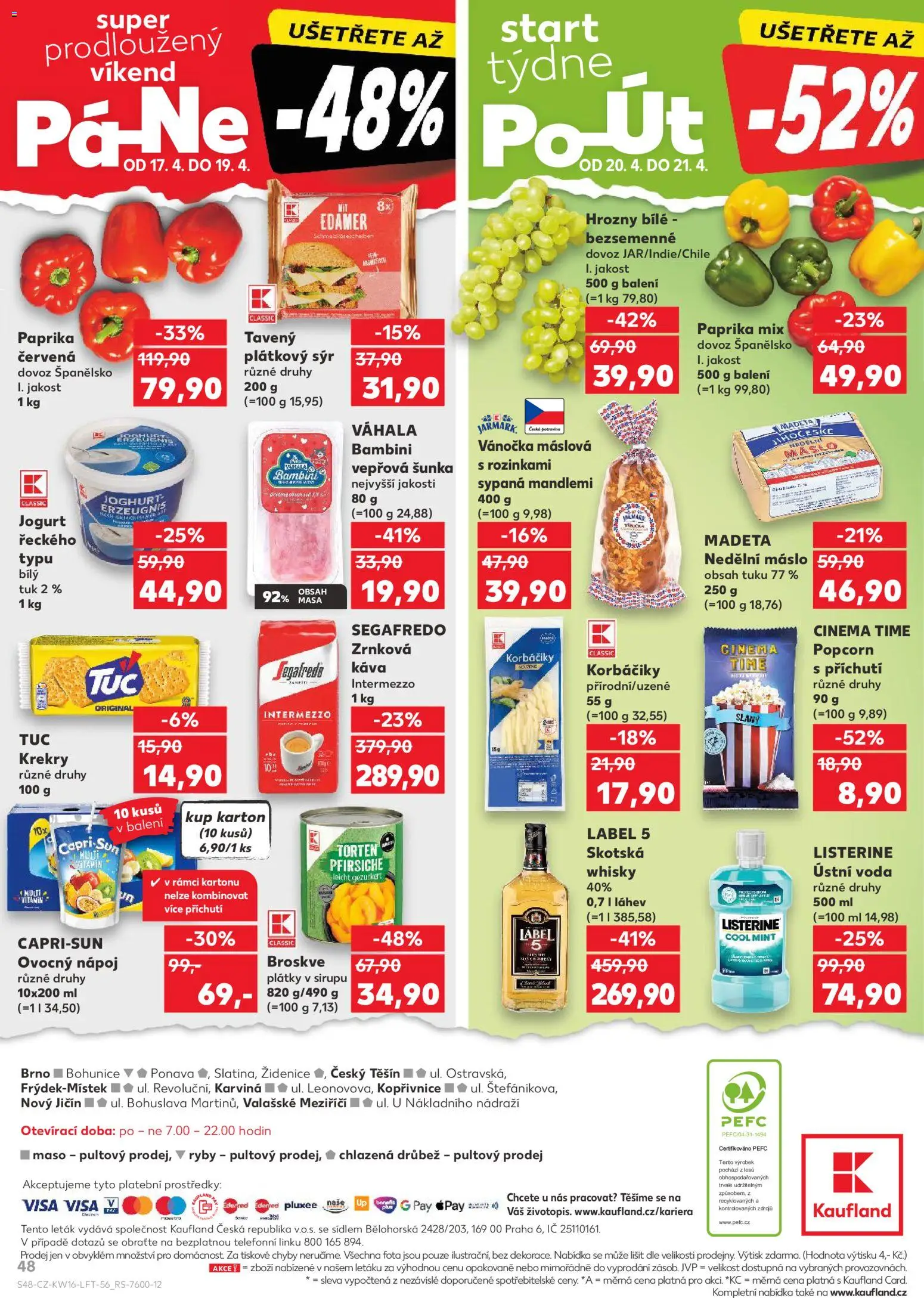 Kaufland leták - Brno od 15.04.2026 | Strana: 48 | Produkty: Ústní voda, Voda, Sýr, Popcorn